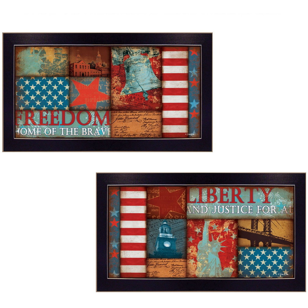 Set Of Two Liberty and Freedom Black Framed Print Wall Art