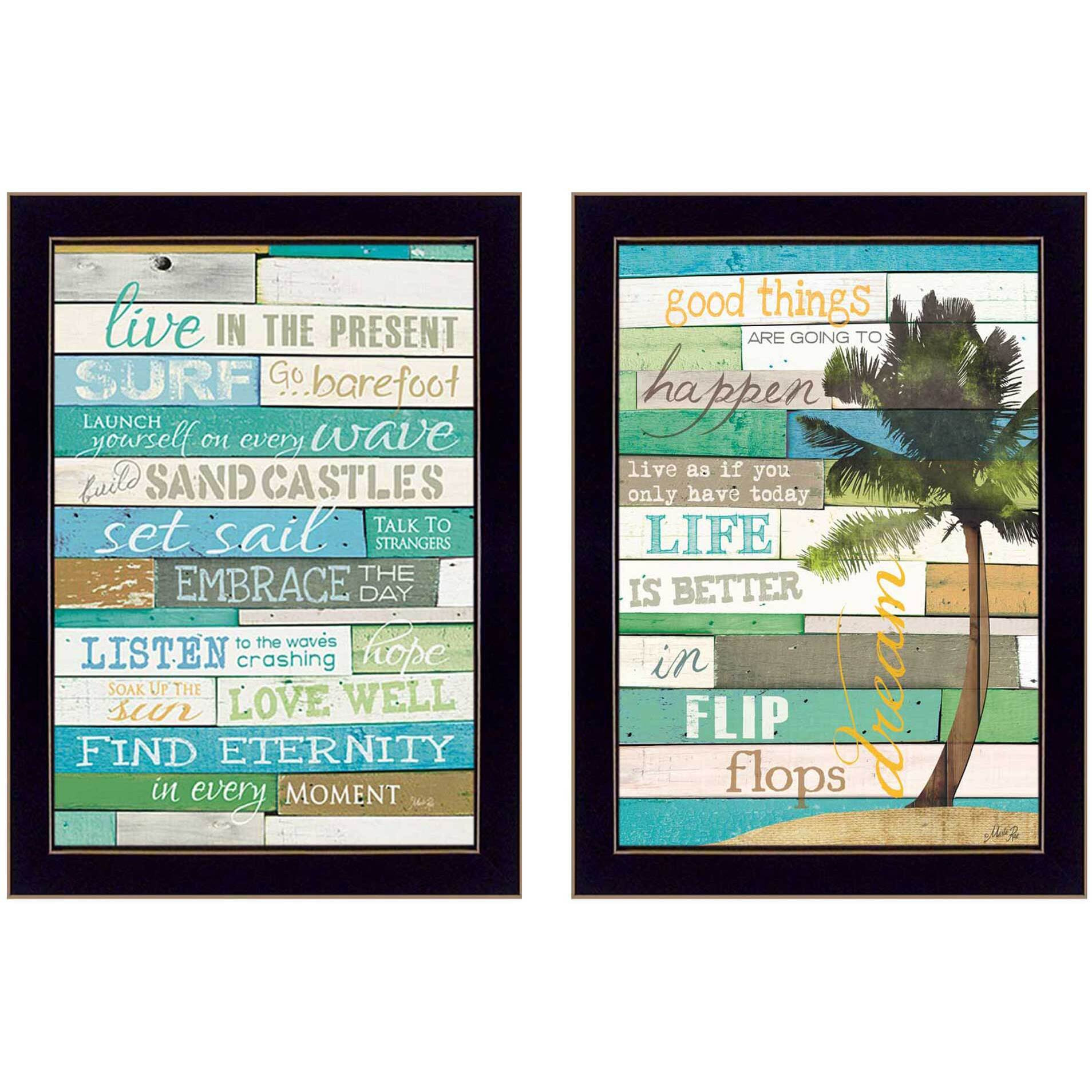 Set Of Two Live In The Moment Beachy Black Framed Print Wall Art