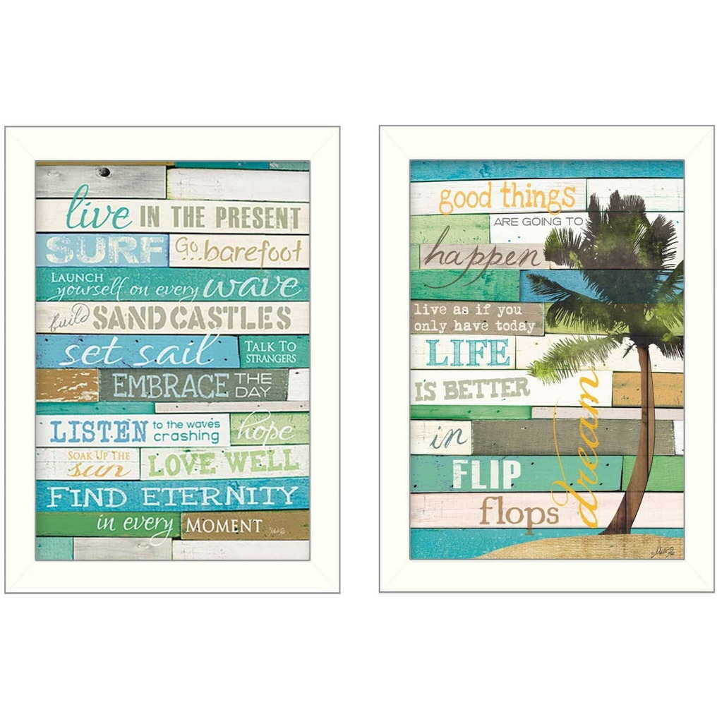 Set Of Two Live in the Present White Framed Print Wall Art