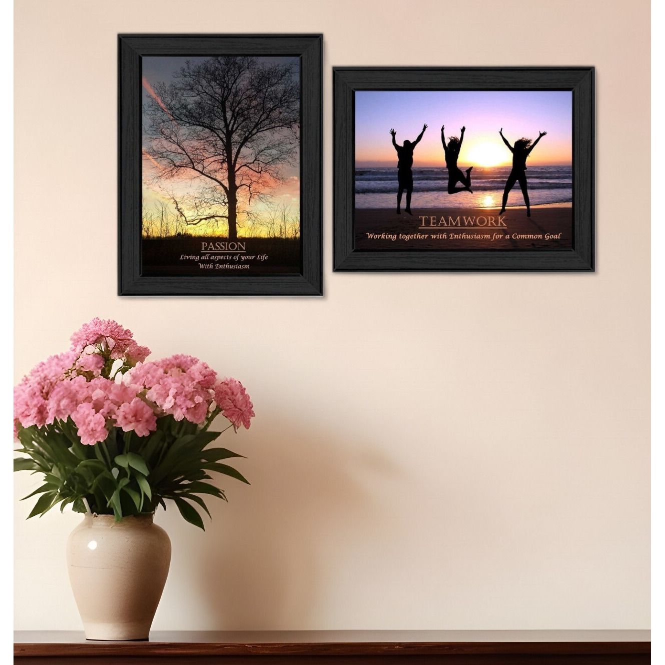 Set Of Two Passion and Teamwork Black Framed Print Wall Art