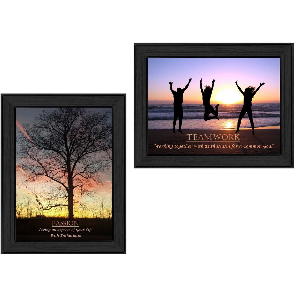 Set Of Two Passion and Teamwork Black Framed Print Wall Art
