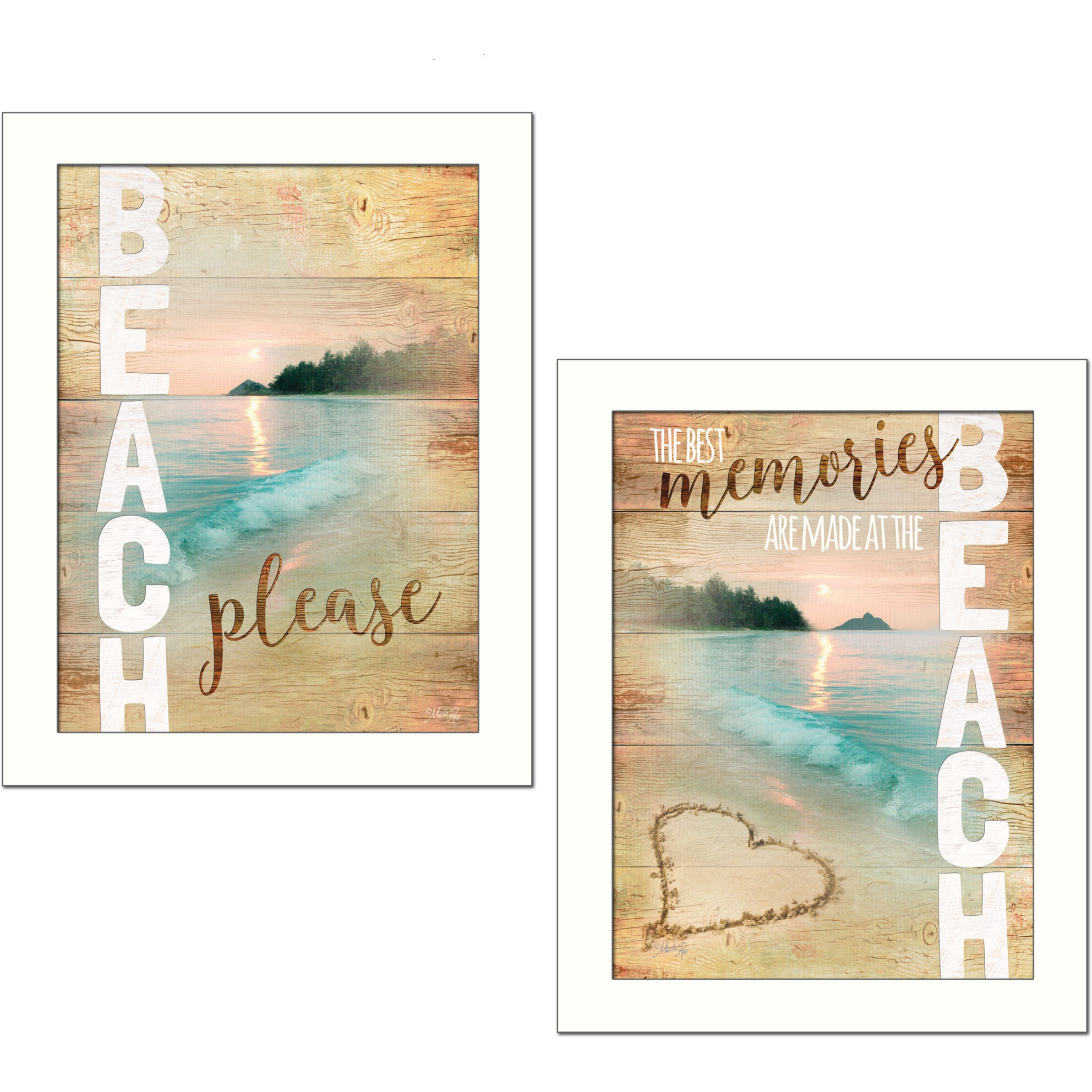 Set Of Two Beach Please White Framed Print Wall Art