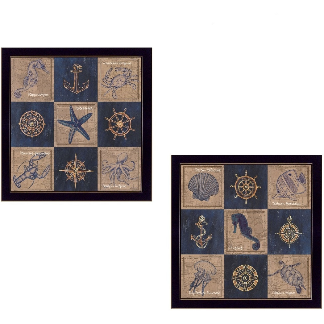 Set Of Two Coastal Collage Black Framed Print Wall Art