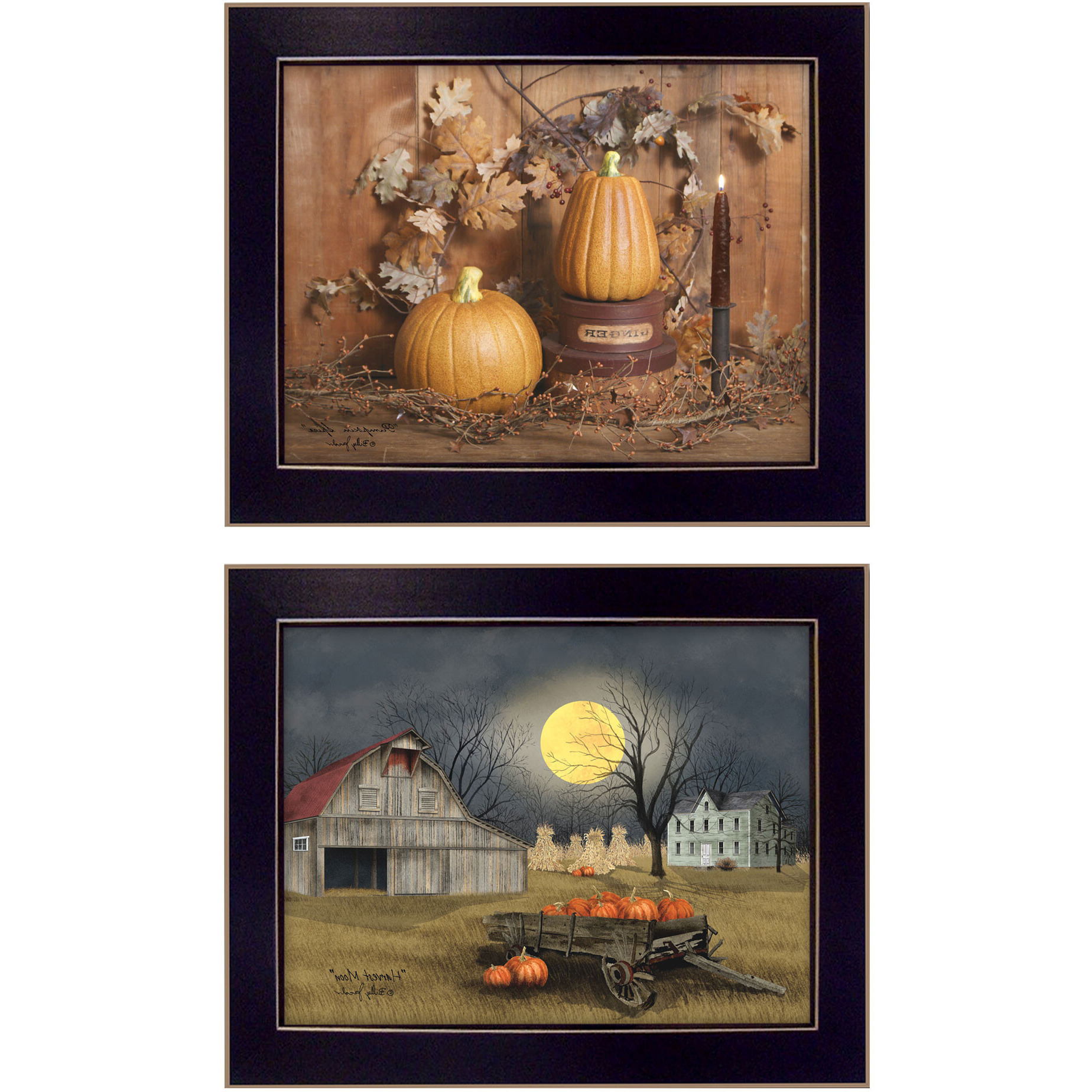 Set Of Two Pumpkin Space Harvest Black Framed Print Kitchen Wall Art