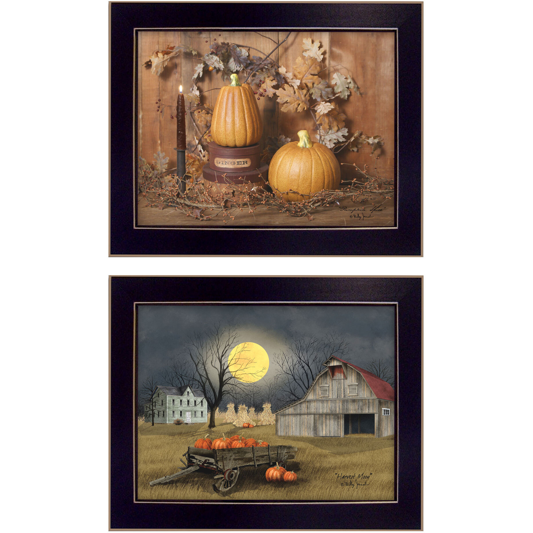 Set Of Two Pumpkin Space Harvest Black Framed Print Kitchen Wall Art