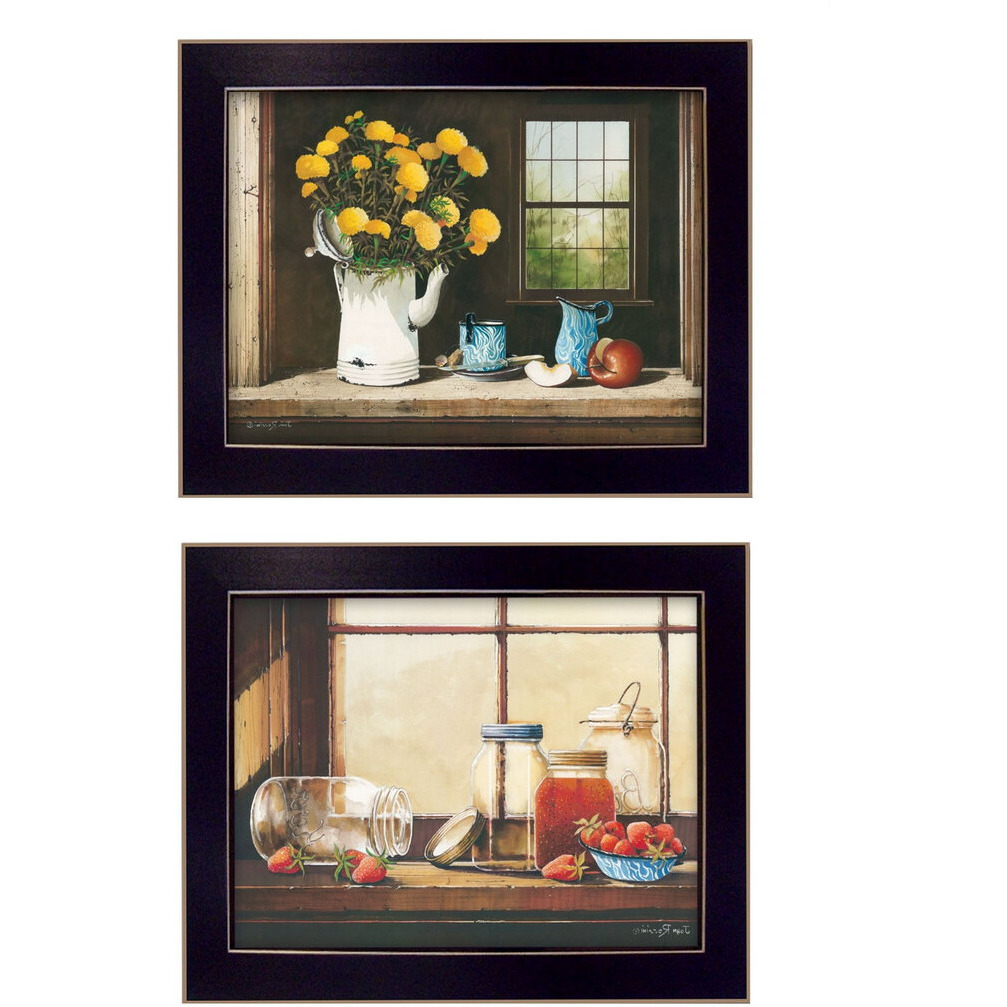 Set Of Two Tea Apples and Strawberries Black Framed Print Kitchen Wall Art