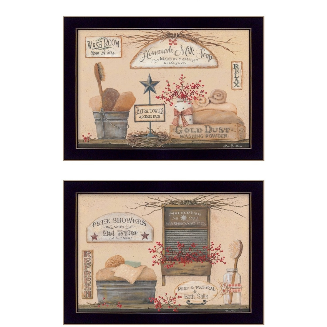 Set Of Two Wash Room Black Framed Print Bathroom Wall Art
