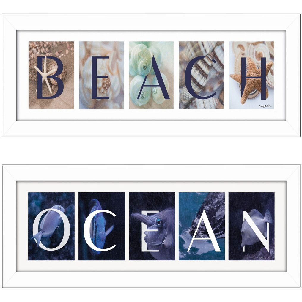 Set Of Two Ocean or Beach White Framed Print Wall Art