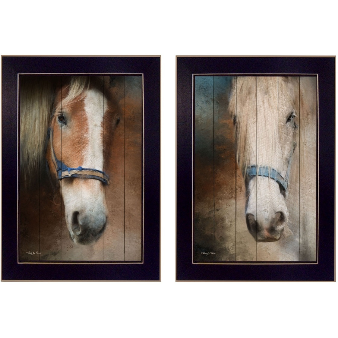 Set Of Two Two Horses Black Framed Print Wall Art