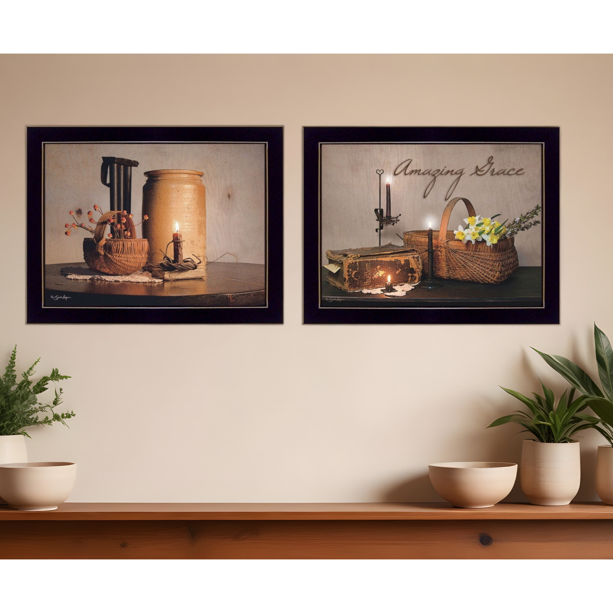 Set Of Two Amazing Grace Americana Black Framed Print Wall Art