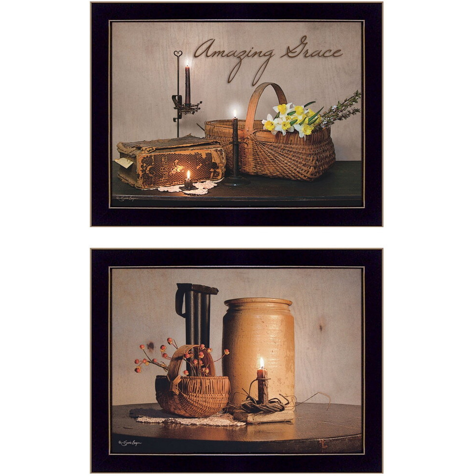 Set Of Two Amazing Grace Americana Black Framed Print Wall Art
