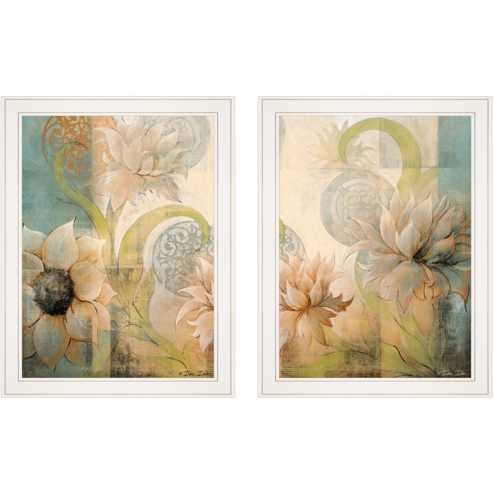 Set Of Two Meandering Flowers I and II 1 White Framed Print Wall Art