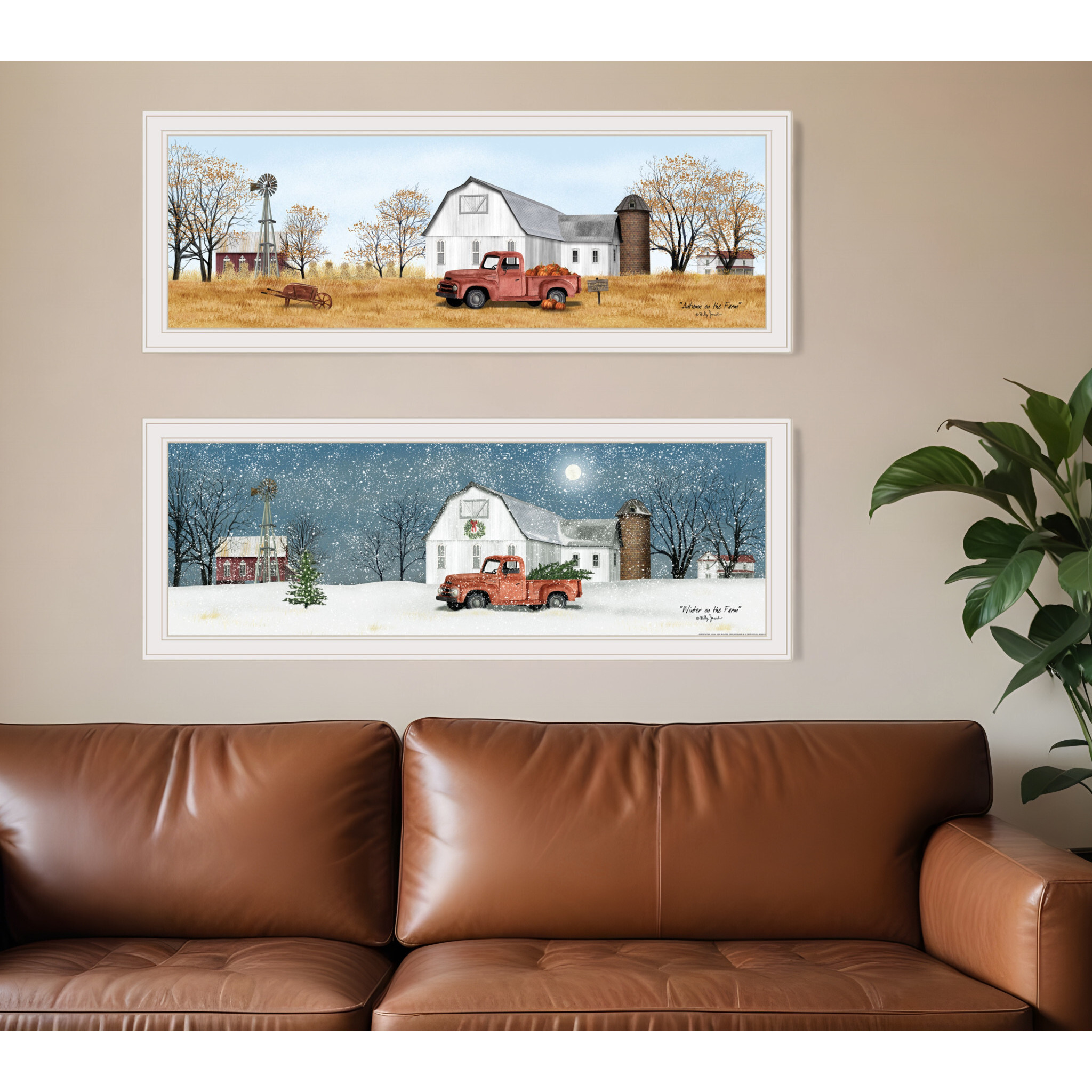 Set Of Two Autumn And Winter White Framed Print Wall Art