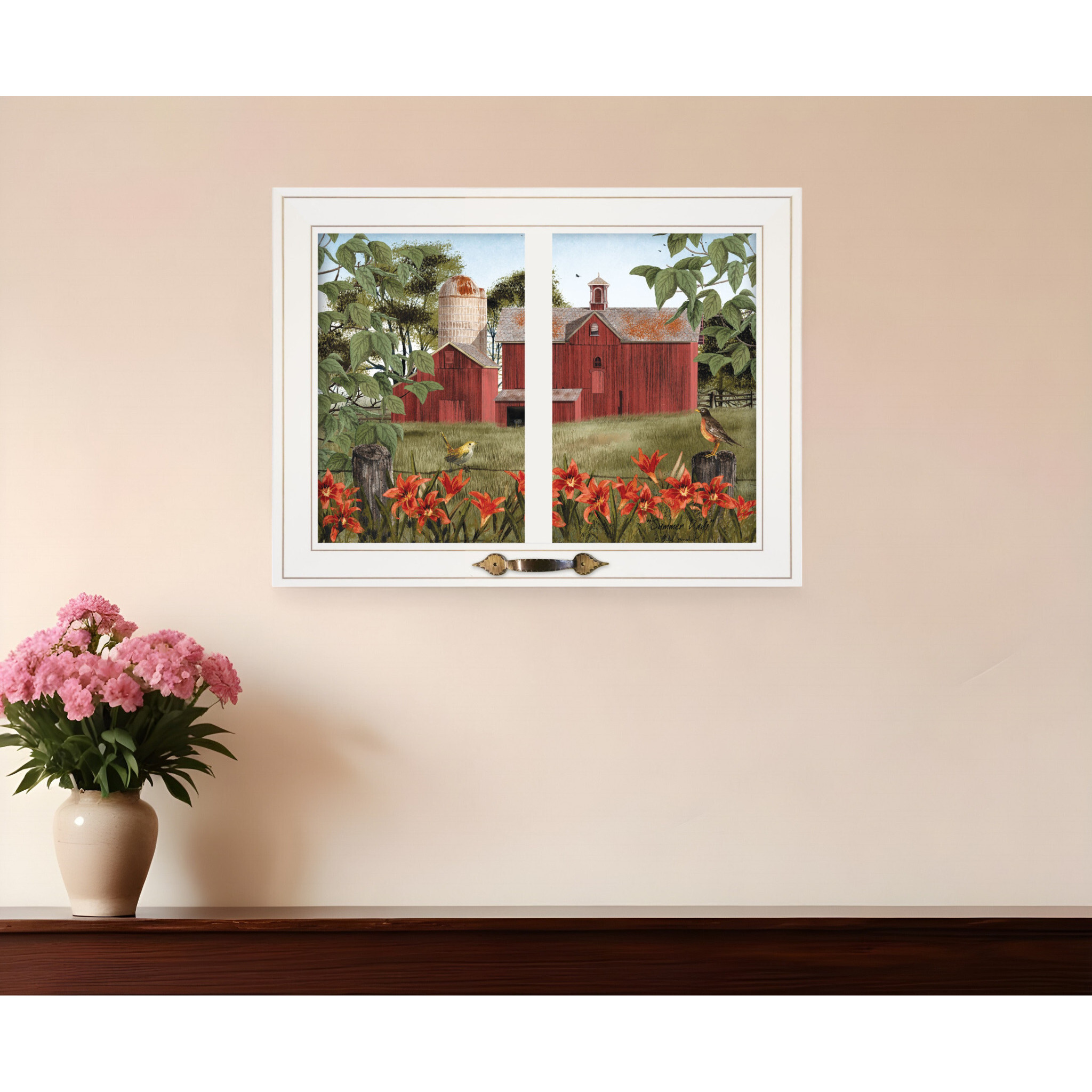Summer Days Windowpane Style White Framed Print Wall Art