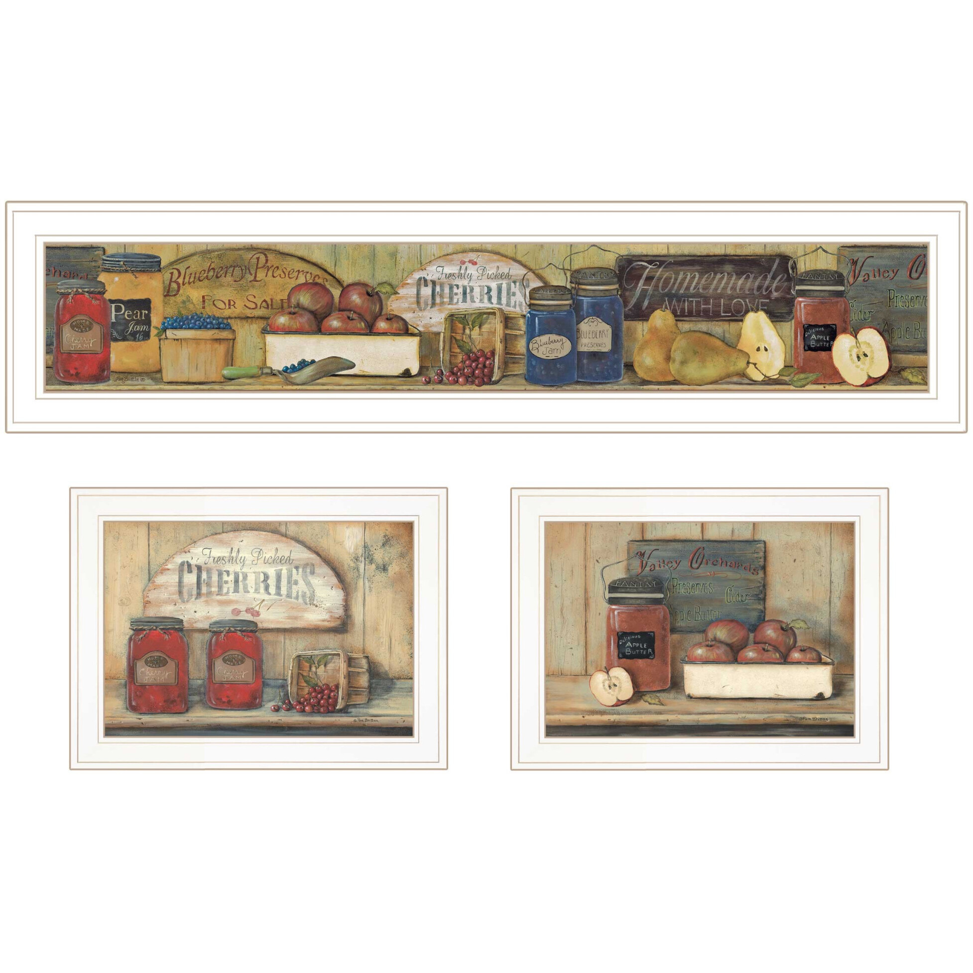 Set Of Three Country Kitchen 1 White Framed Print Kitchen Wall Art