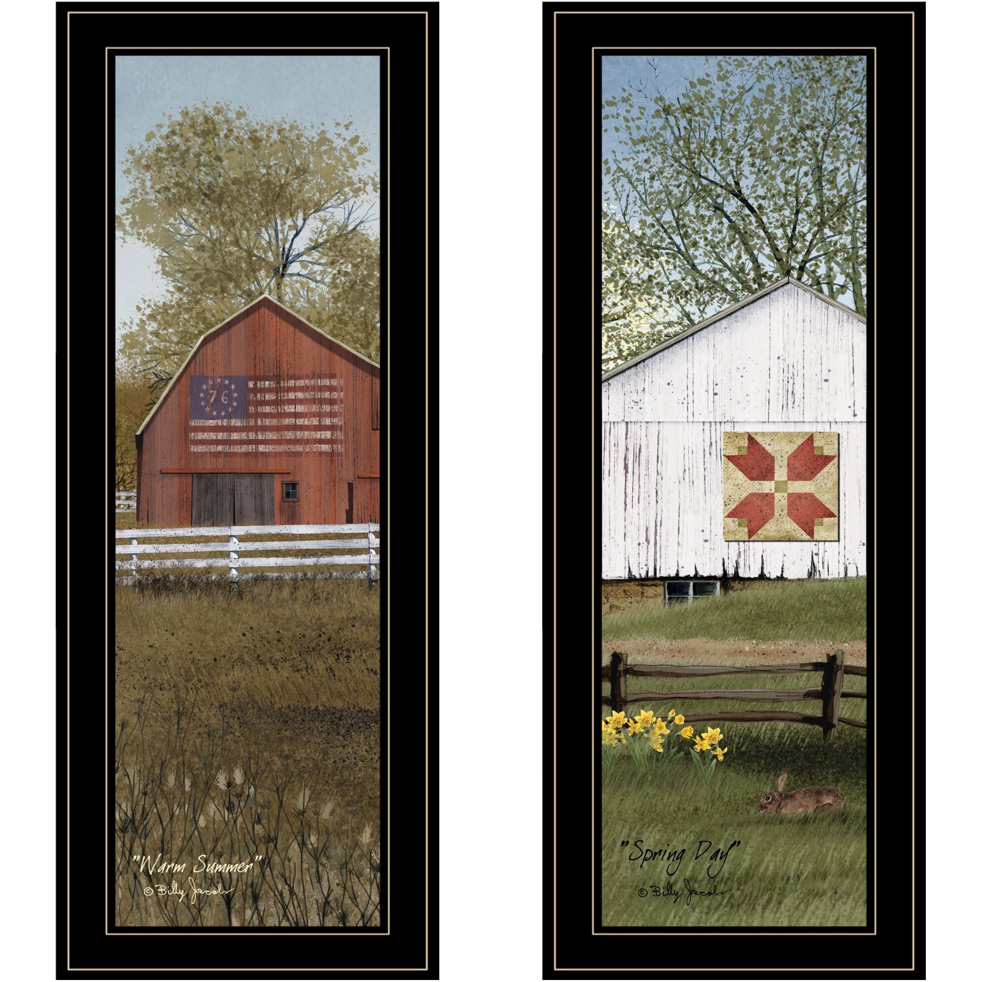 Set Of Two Country Barns 2 Black Framed Print Wall Art