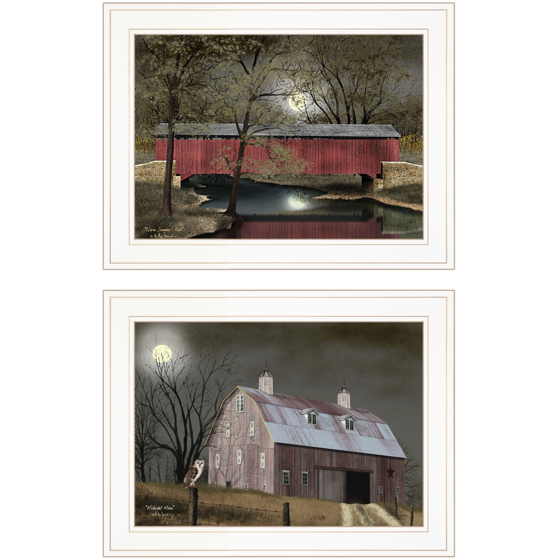 Set Of Two Midnight Moon 1 White Framed Print Wall Art
