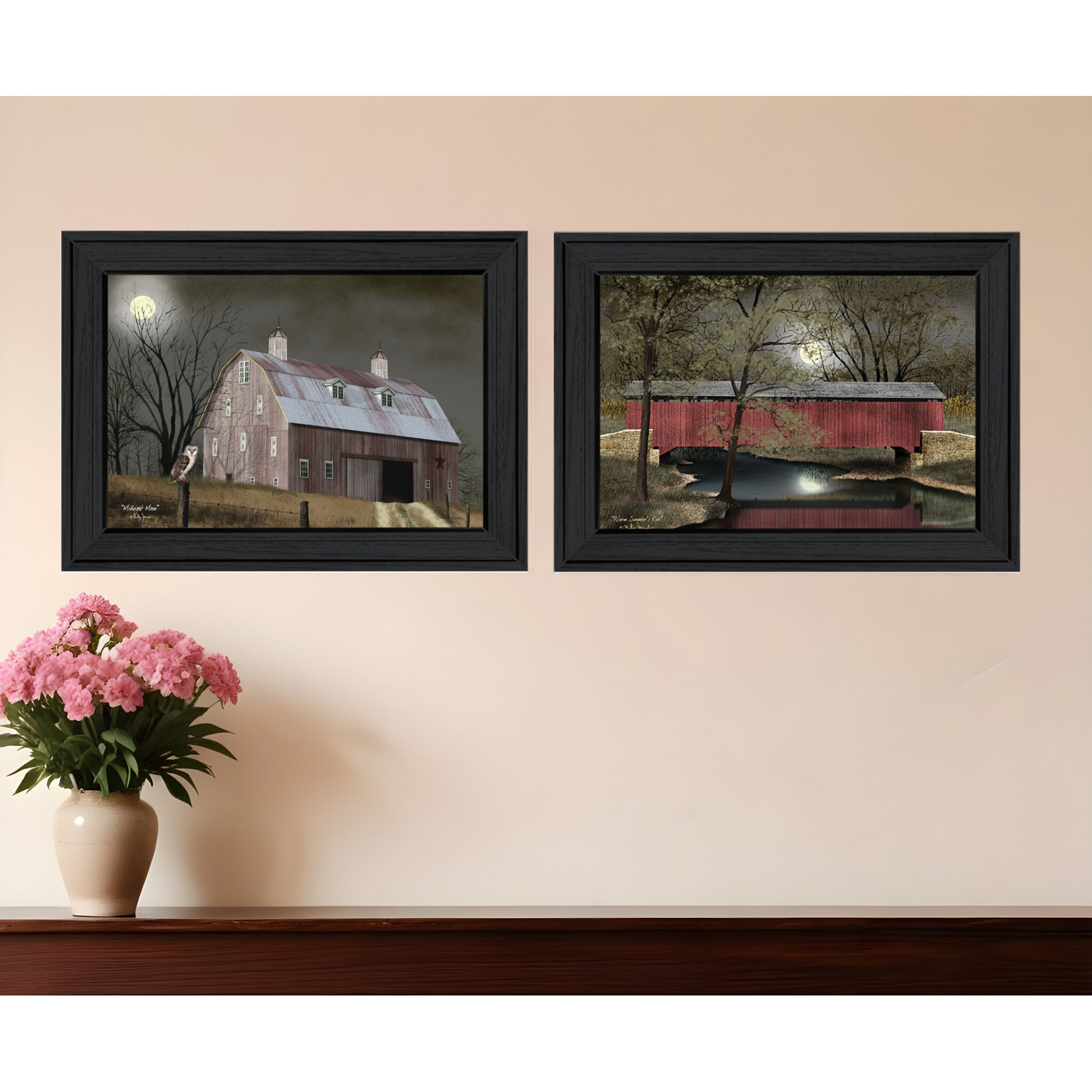 Set Of Two Midnight Moon 2 Black Framed Print Wall Art