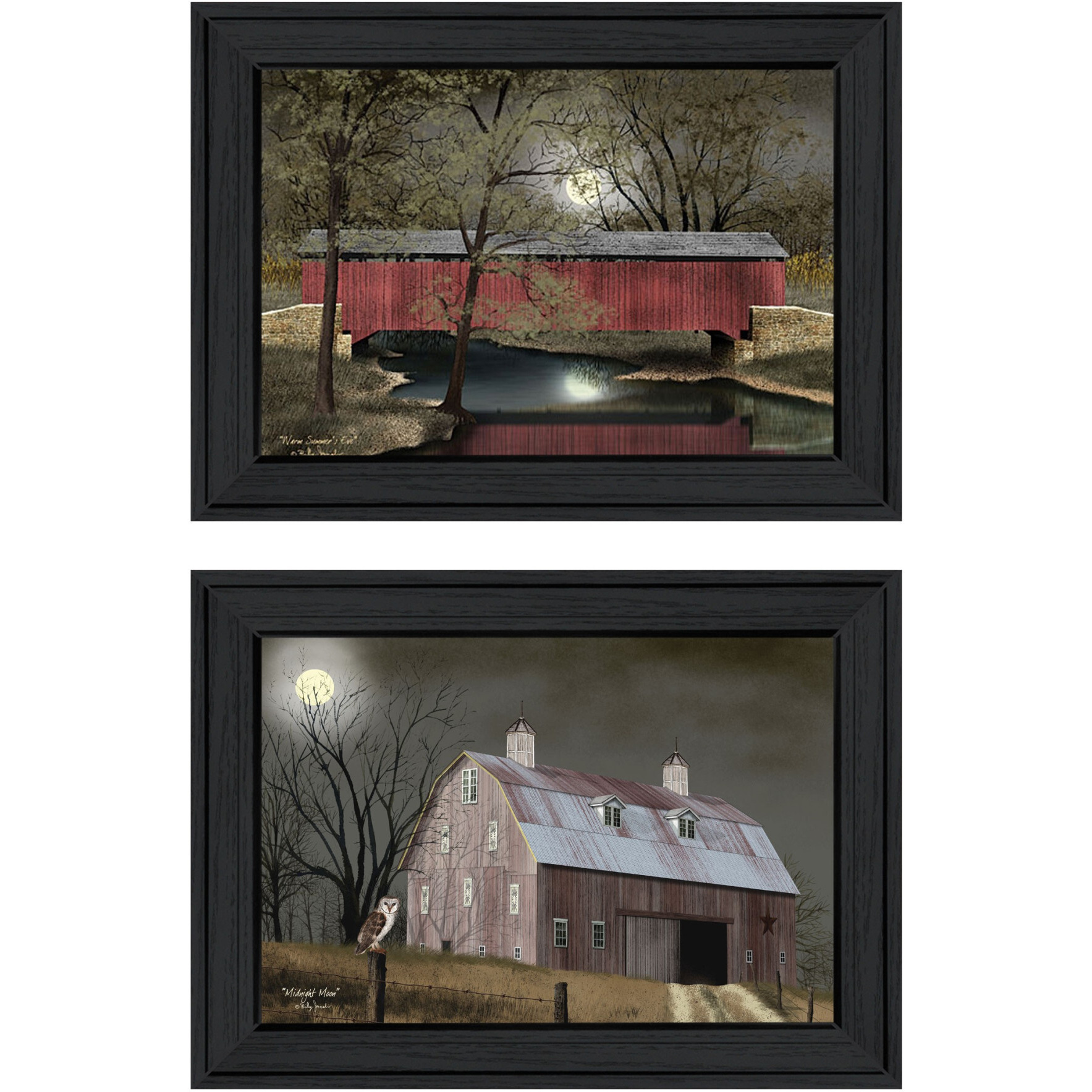 Set Of Two Midnight Moon 2 Black Framed Print Wall Art