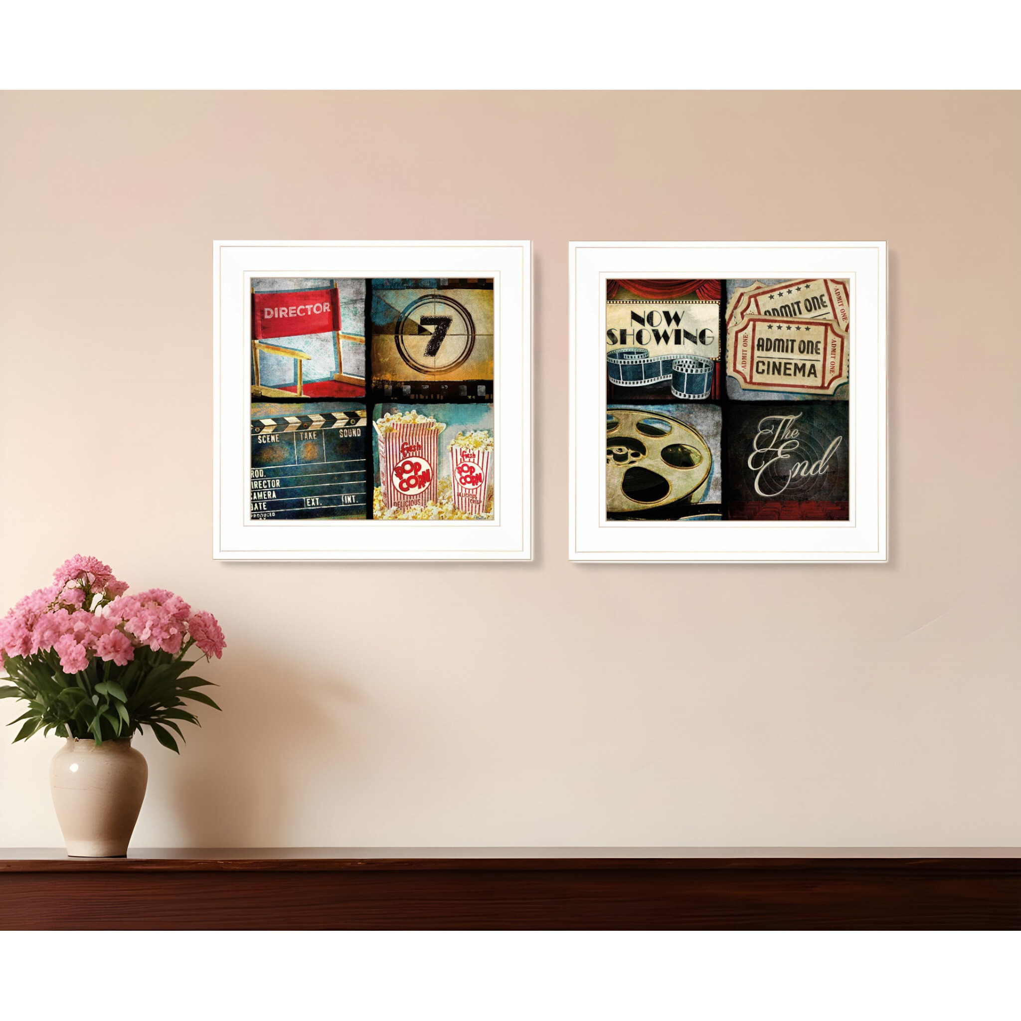Set Of Two At The Movies 1 White Framed Print Wall Art