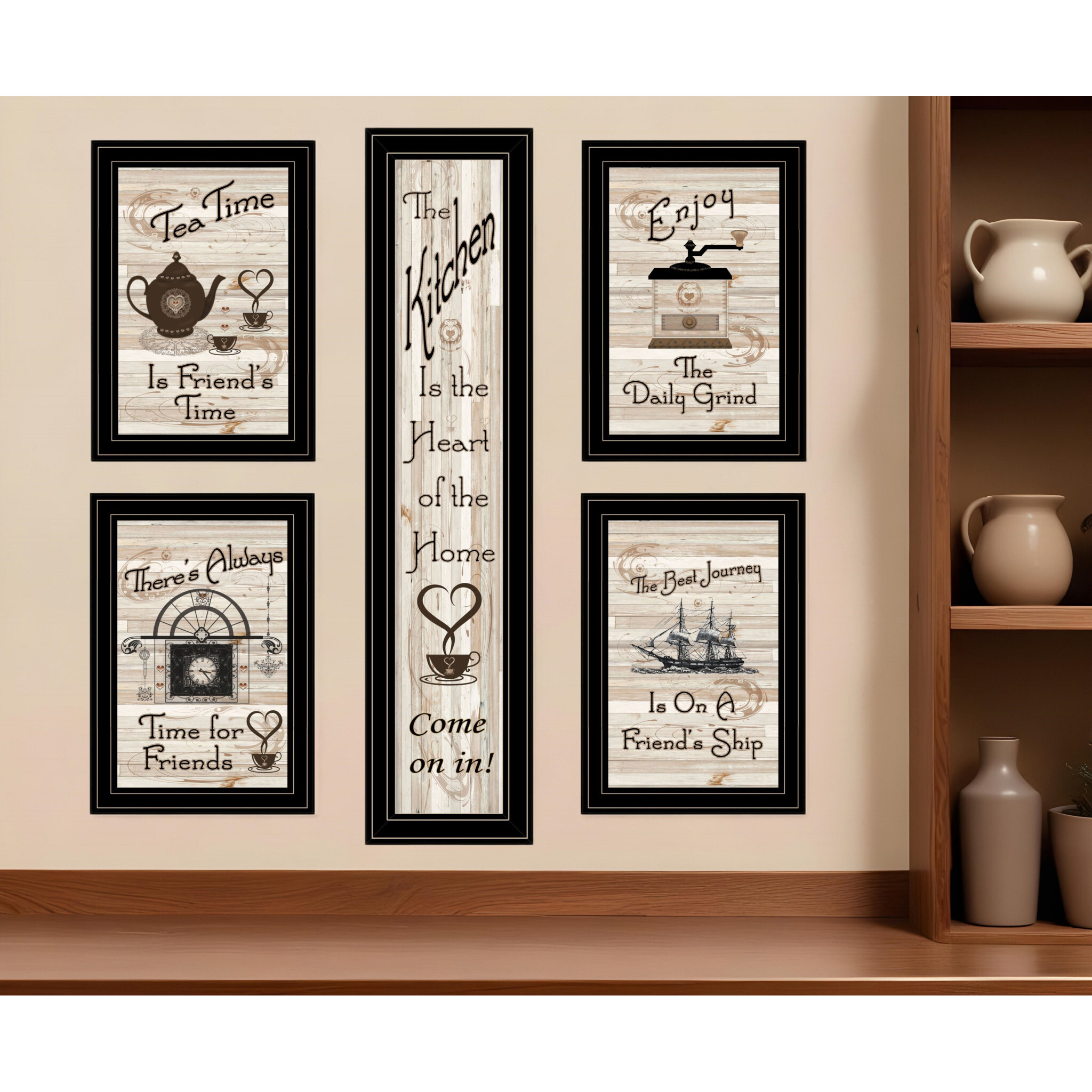 Set Of Five Kitchen Friendship Black Framed Print Kitchen Wall Art