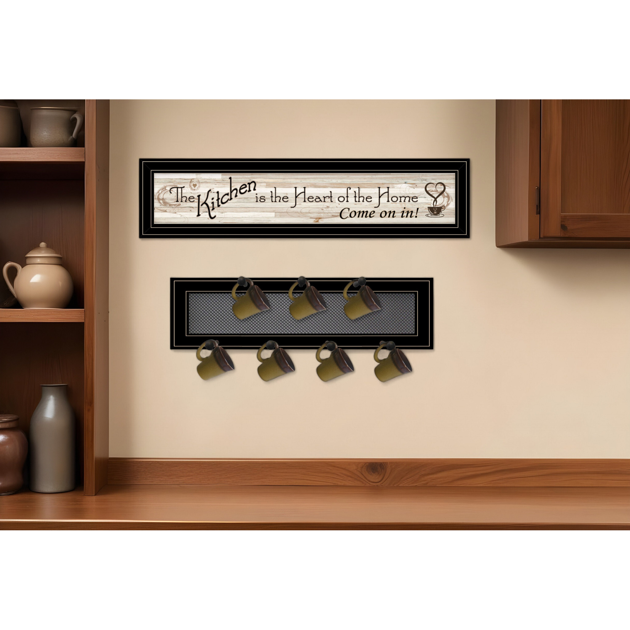 Set Of Two Kitchen Print and Mug Rack Kitchen Wall Art