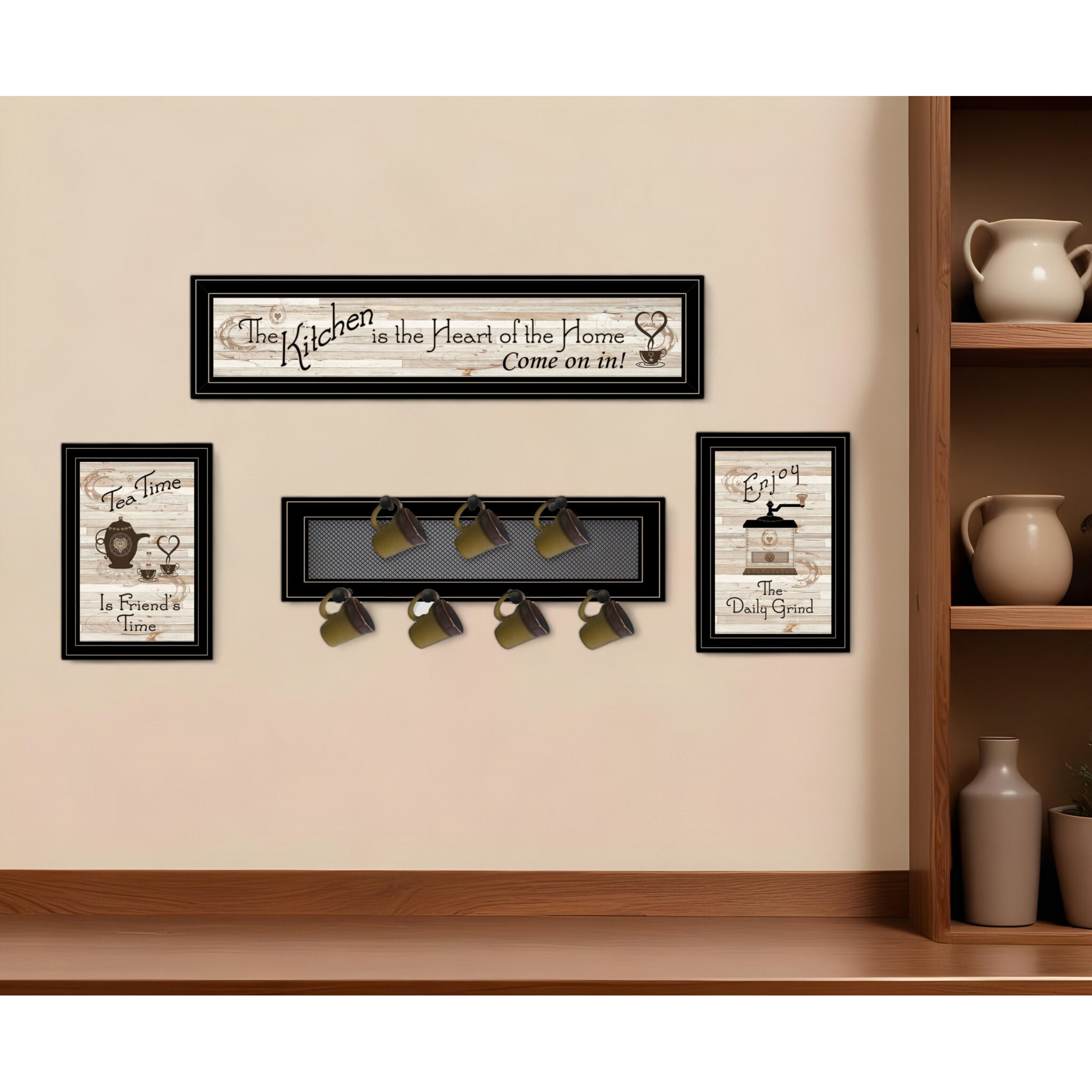 Set Of Four Kitchen Collection with Seven Peg Mug Kitchen Wall Art