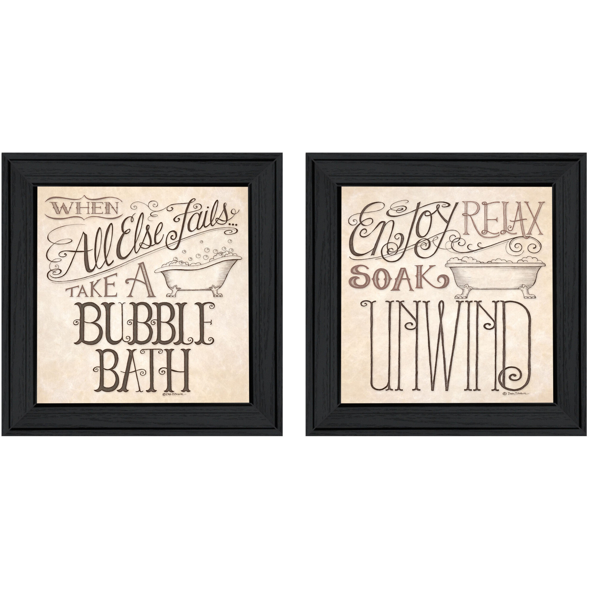 Set Of Two Soak and Unwind 1 Black Framed Print Bathroom Wall Art