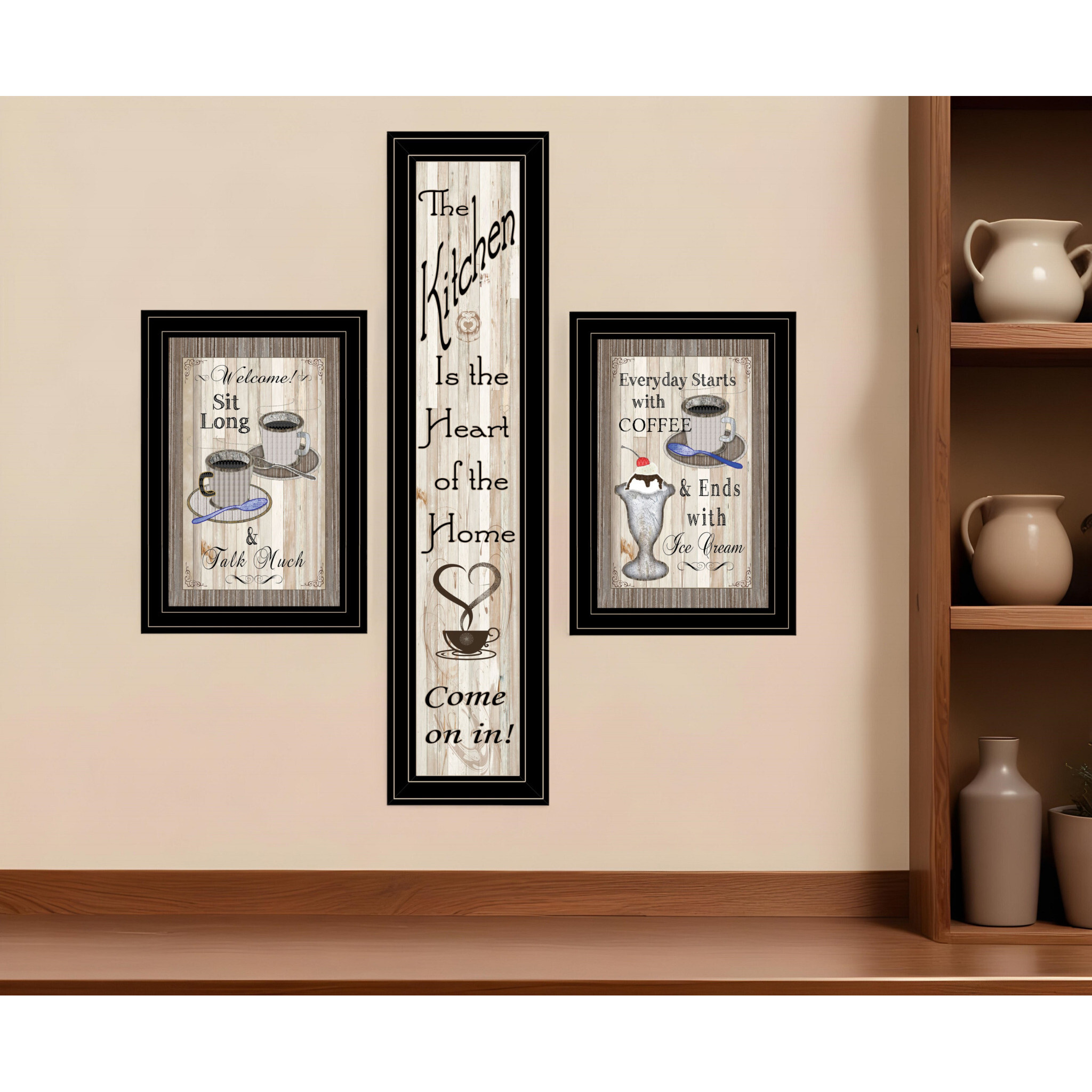 Set Of Three Come On In Black Framed Print Kitchen Wall Art