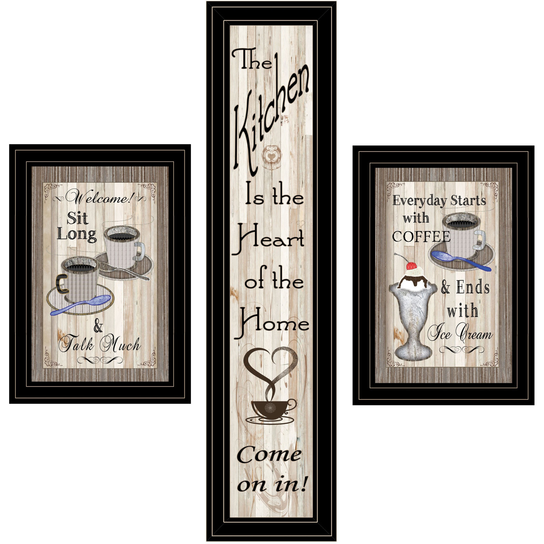 Set Of Three Come On In Black Framed Print Kitchen Wall Art