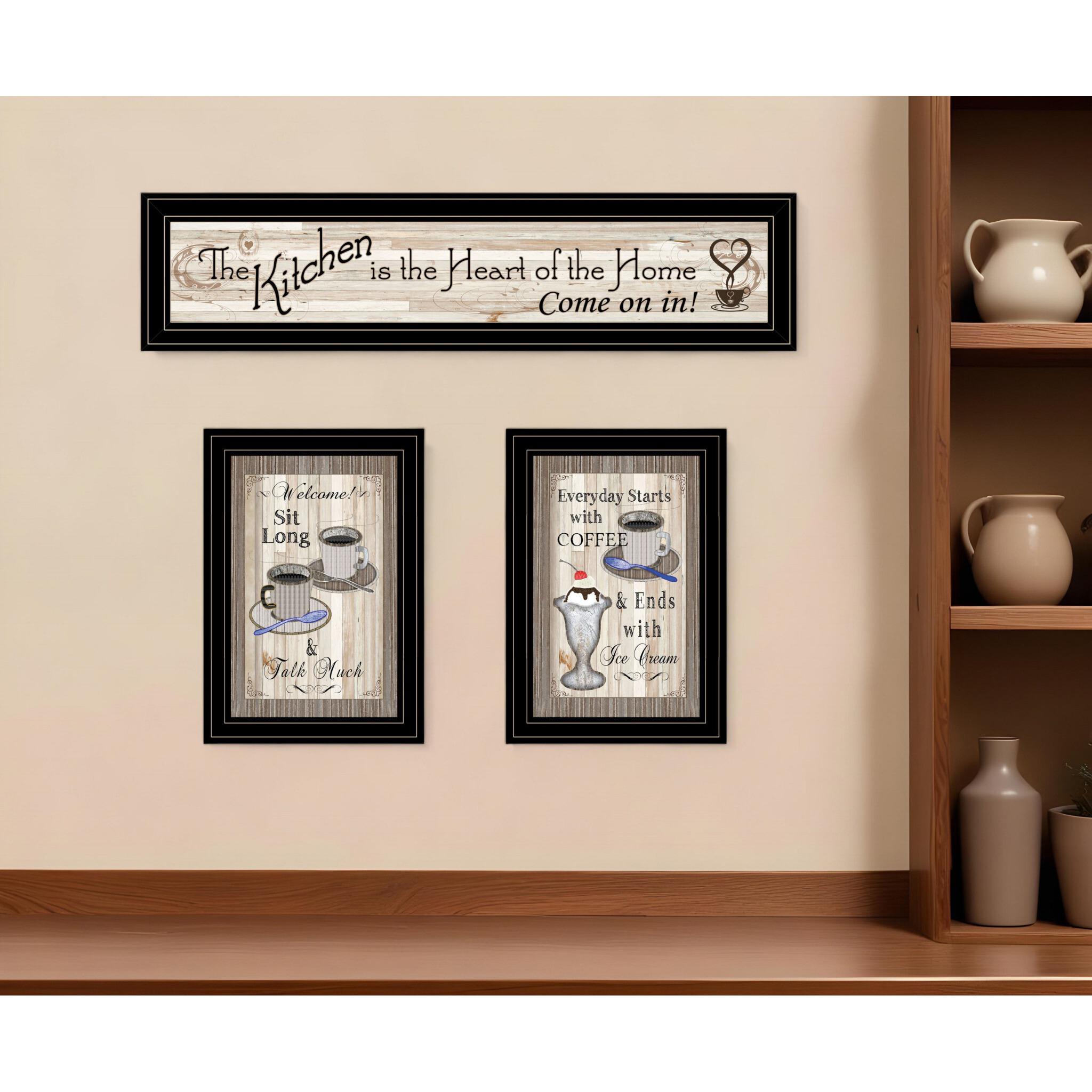 Set Of Three Kitchen Come In Black Framed Print Kitchen Wall Art