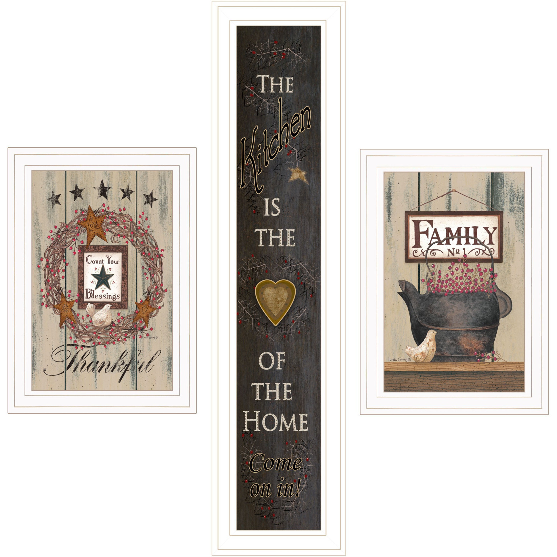 Set Of Three The Primitive Kitchen White Framed Print Kitchen Wall Art