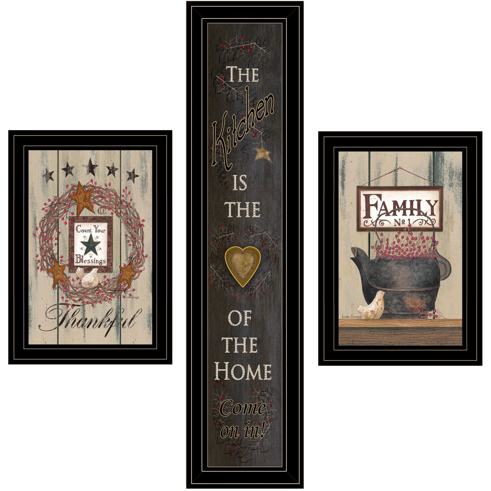 Set Of Three The Primitive Kitchen Black Framed Print Kitchen Wall Art