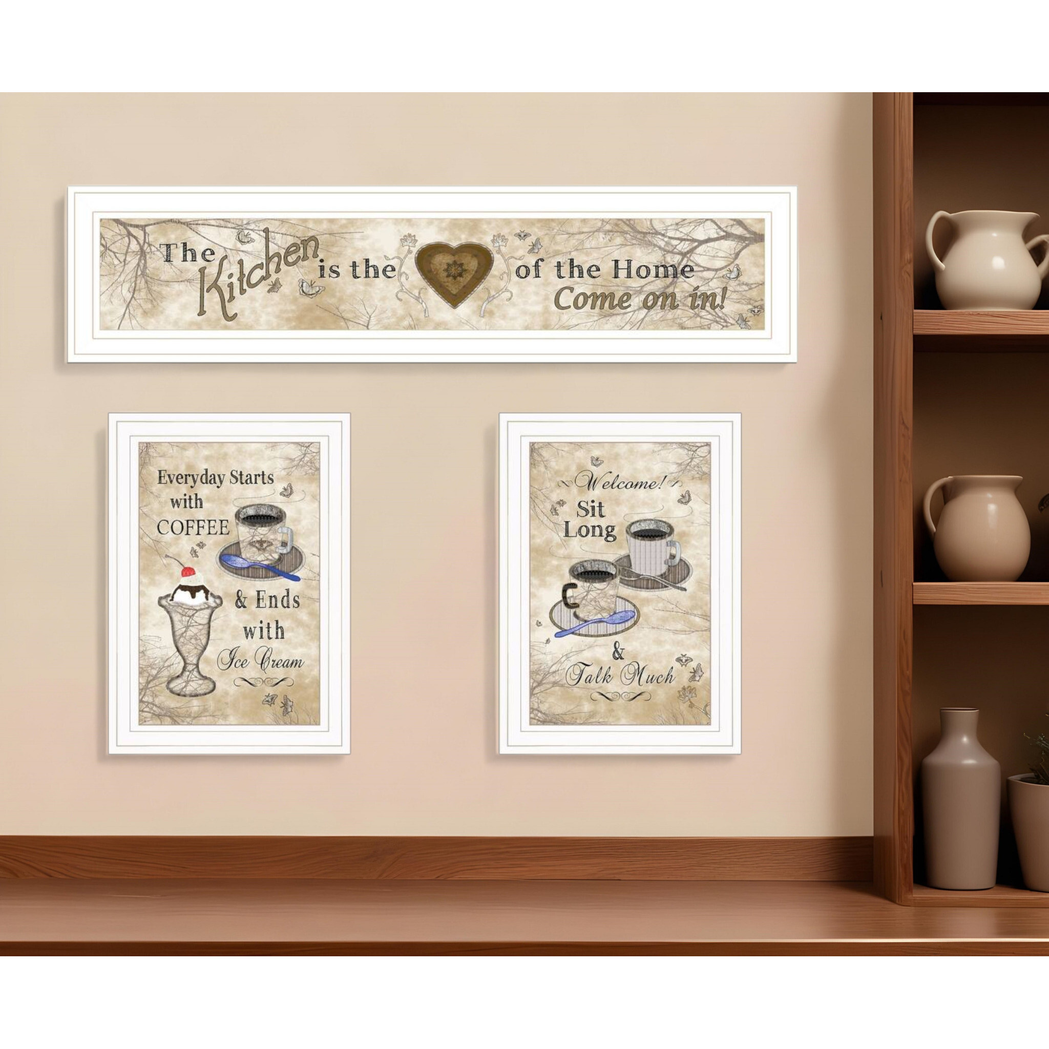 Set Of Three Love of Nature Kitchen White Framed Print Kitchen Wall Art