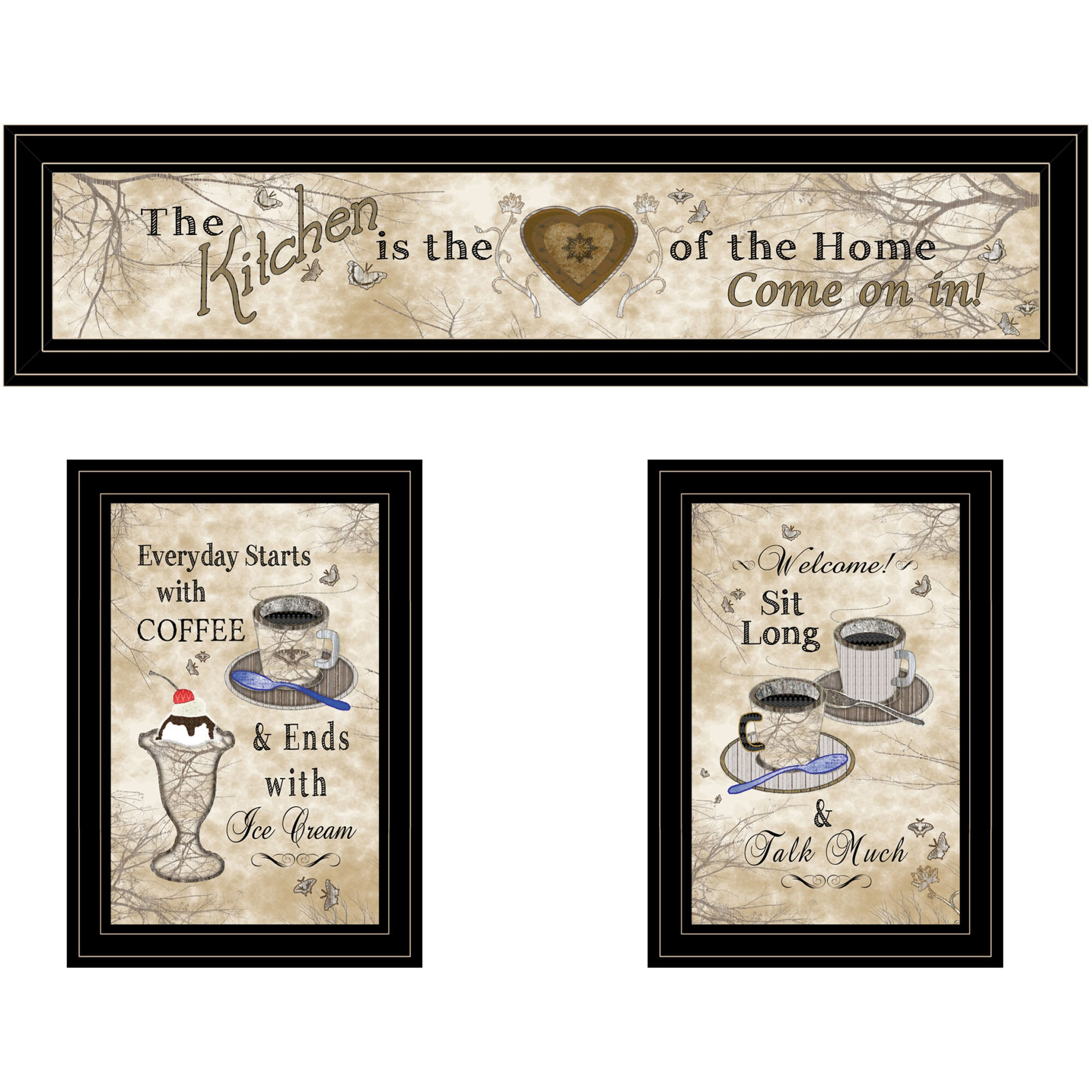 Set Of Three Love of Nature Kitchen Black Framed Print Kitchen Wall Art