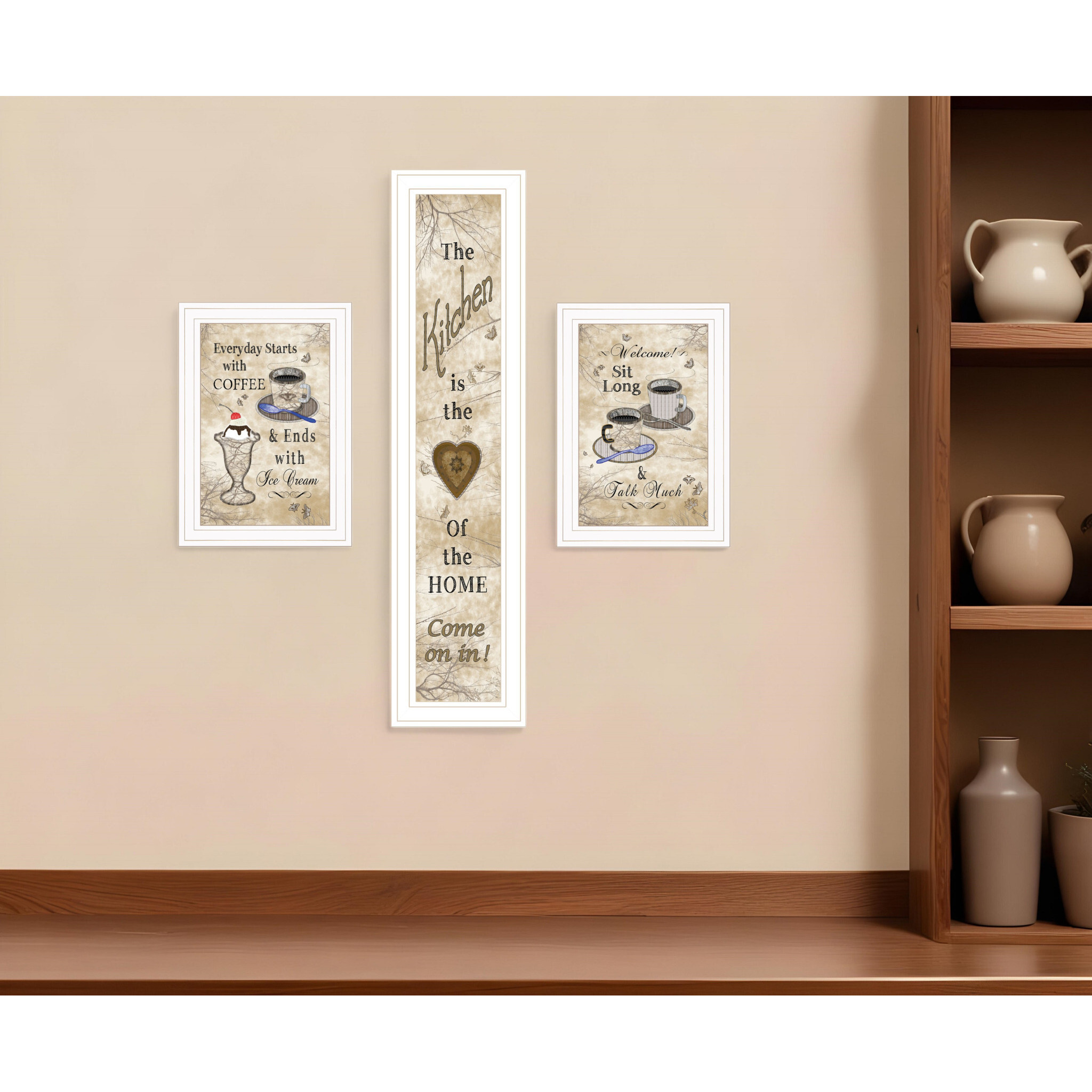 Set Of Three Love of Nature Kitchen White Framed Print Kitchen Wall Art