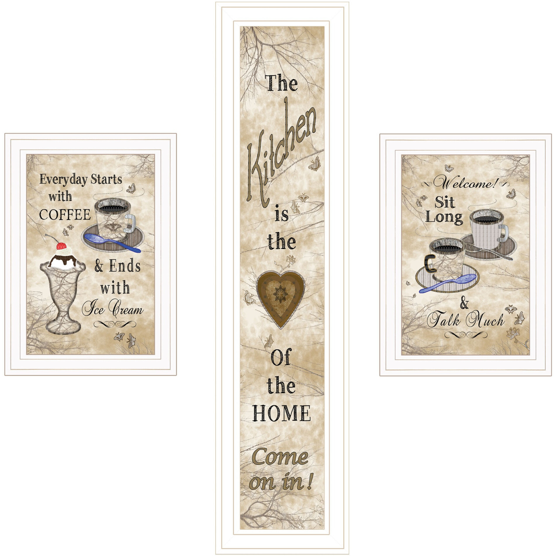 Set Of Three Love of Nature Kitchen White Framed Print Kitchen Wall Art