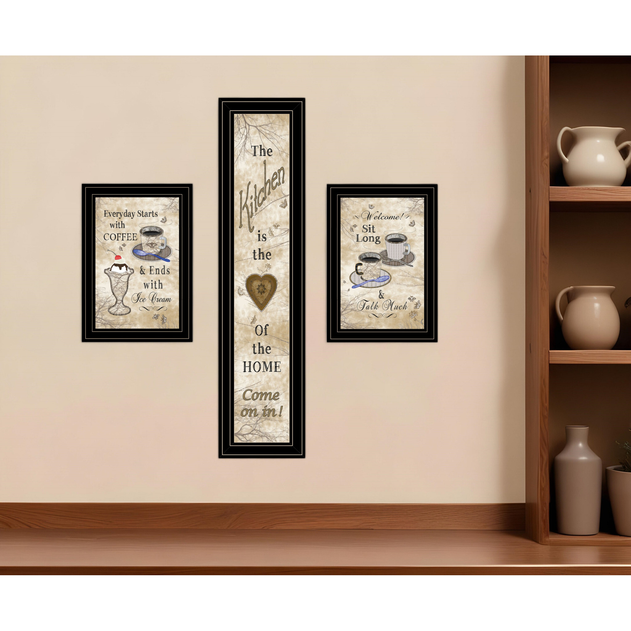 Set Of Three Love of Nature Kitchen Black Framed Print Kitchen Wall Art