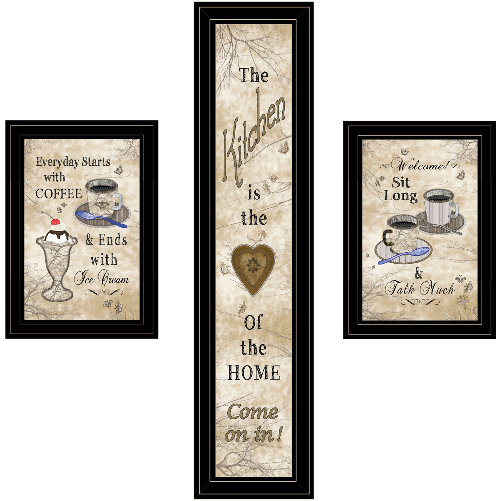 Set Of Three Love of Nature Kitchen Black Framed Print Kitchen Wall Art