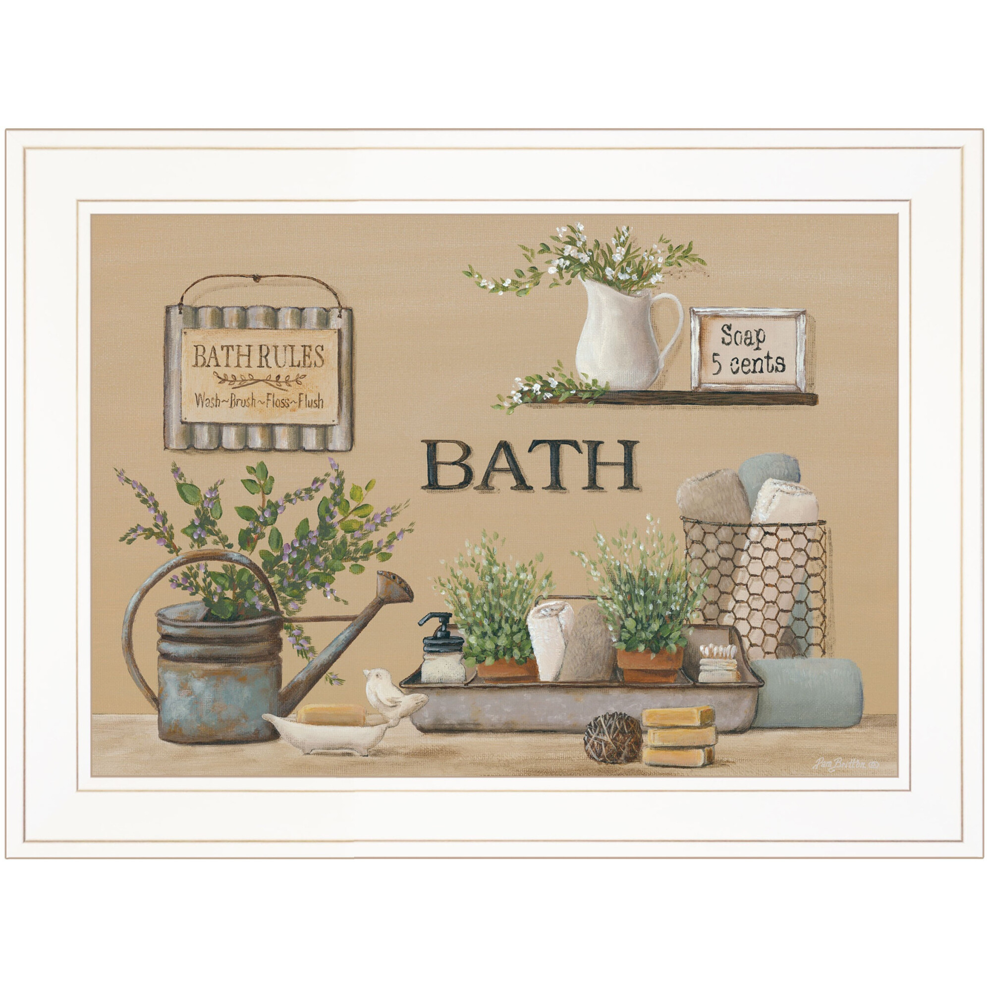 Farmhouse Bath White Framed Print Bathroom Wall Art