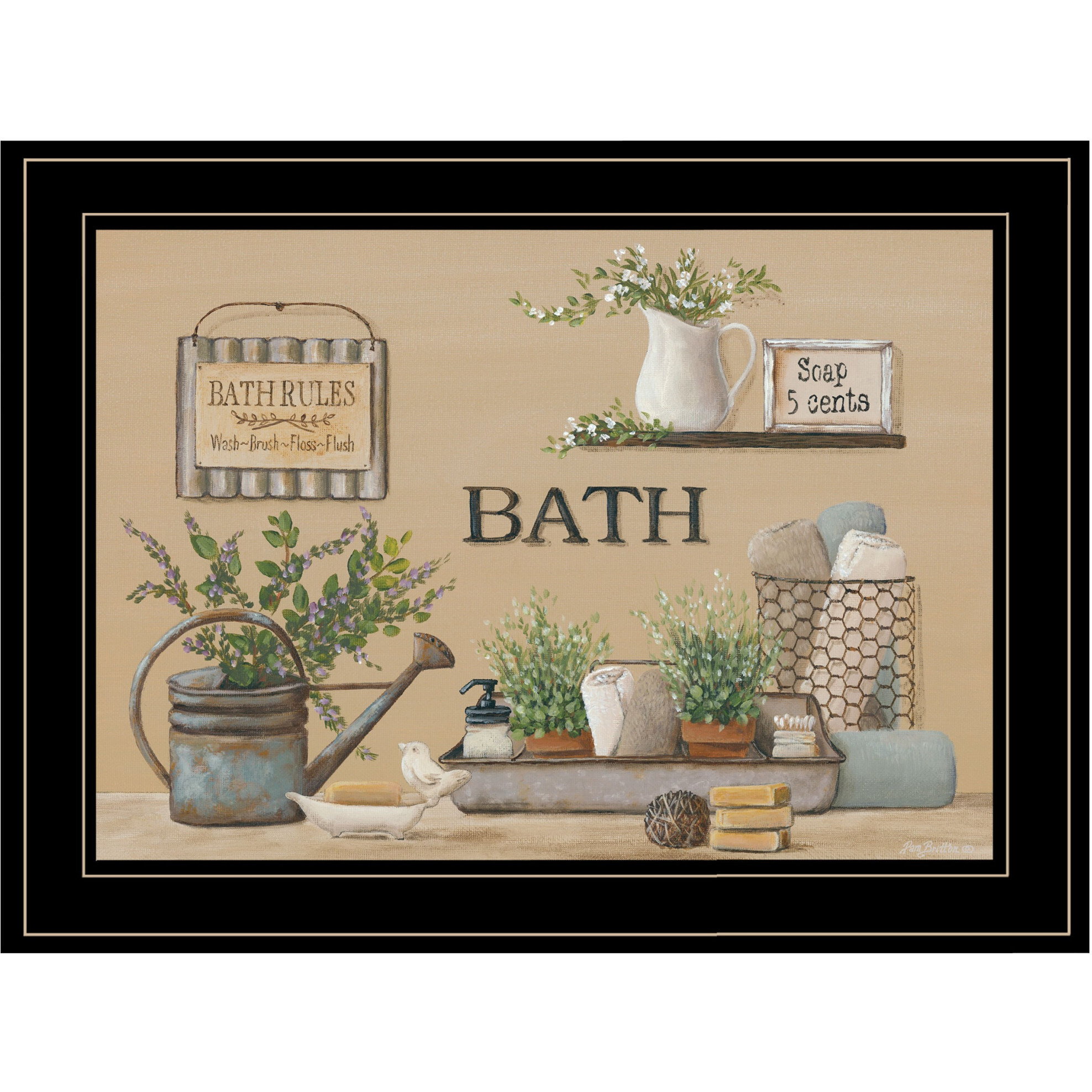 Farmhouse Bath Black Framed Print Bathroom Wall Art