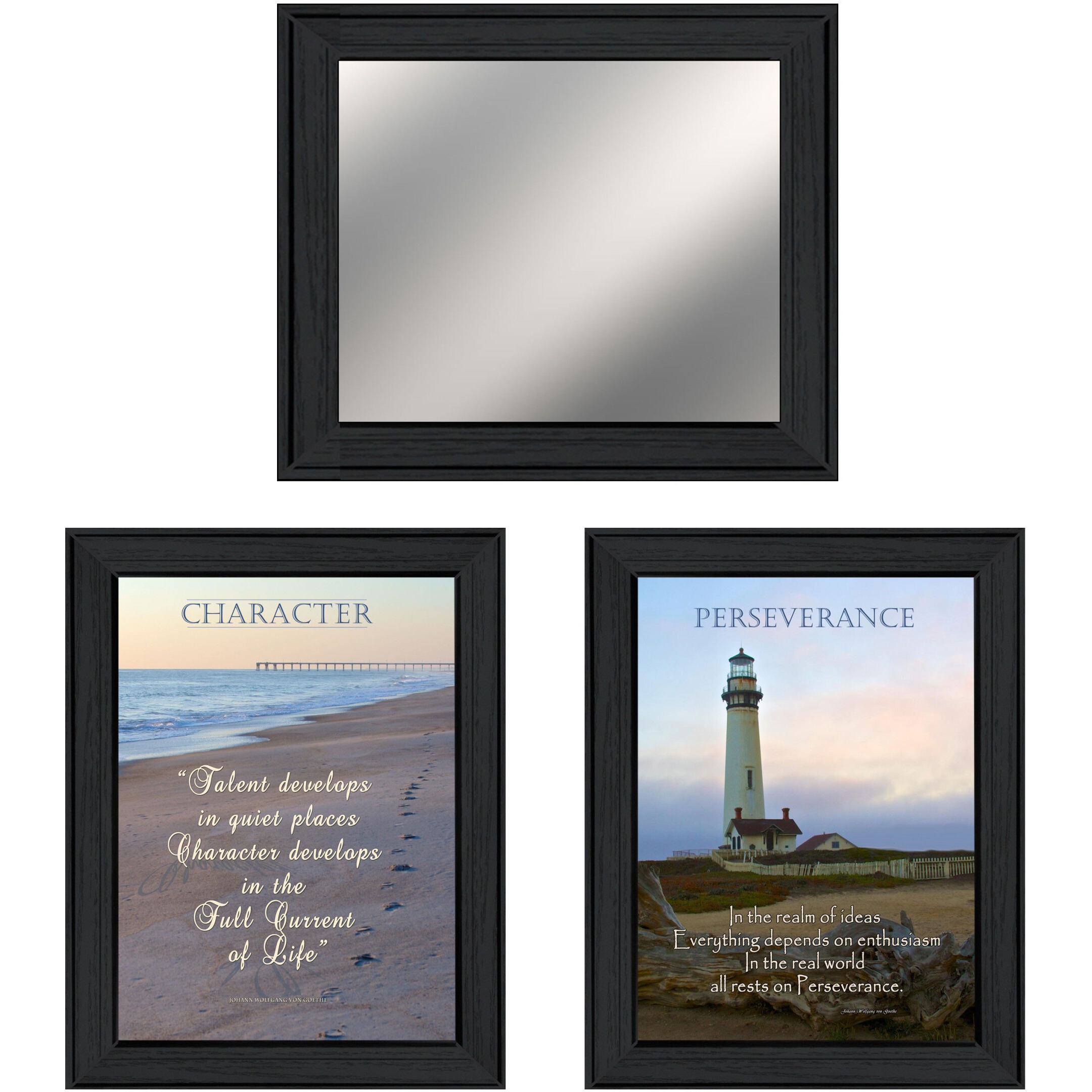 Set Of Three Character And Perseverance Black Framed Wall Art With Mirror