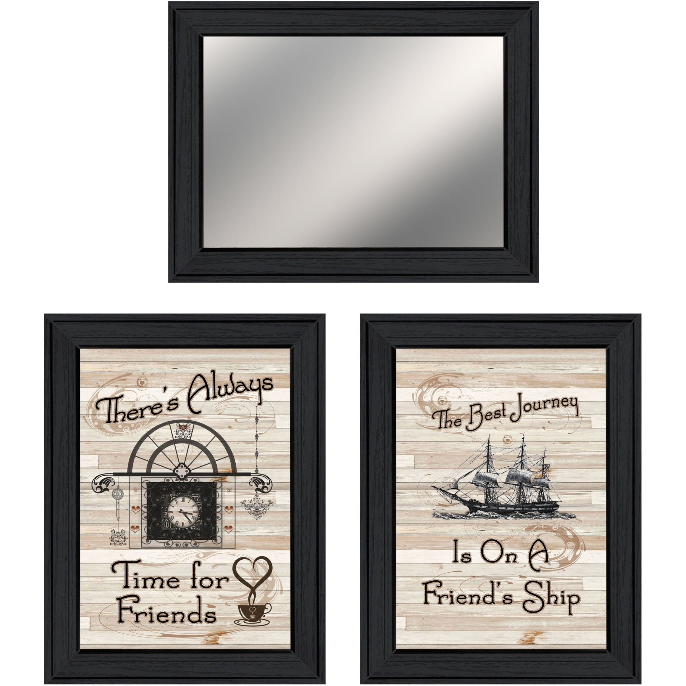 Set Of Three Friendship Journey Black Framed Wall Art With Mirror