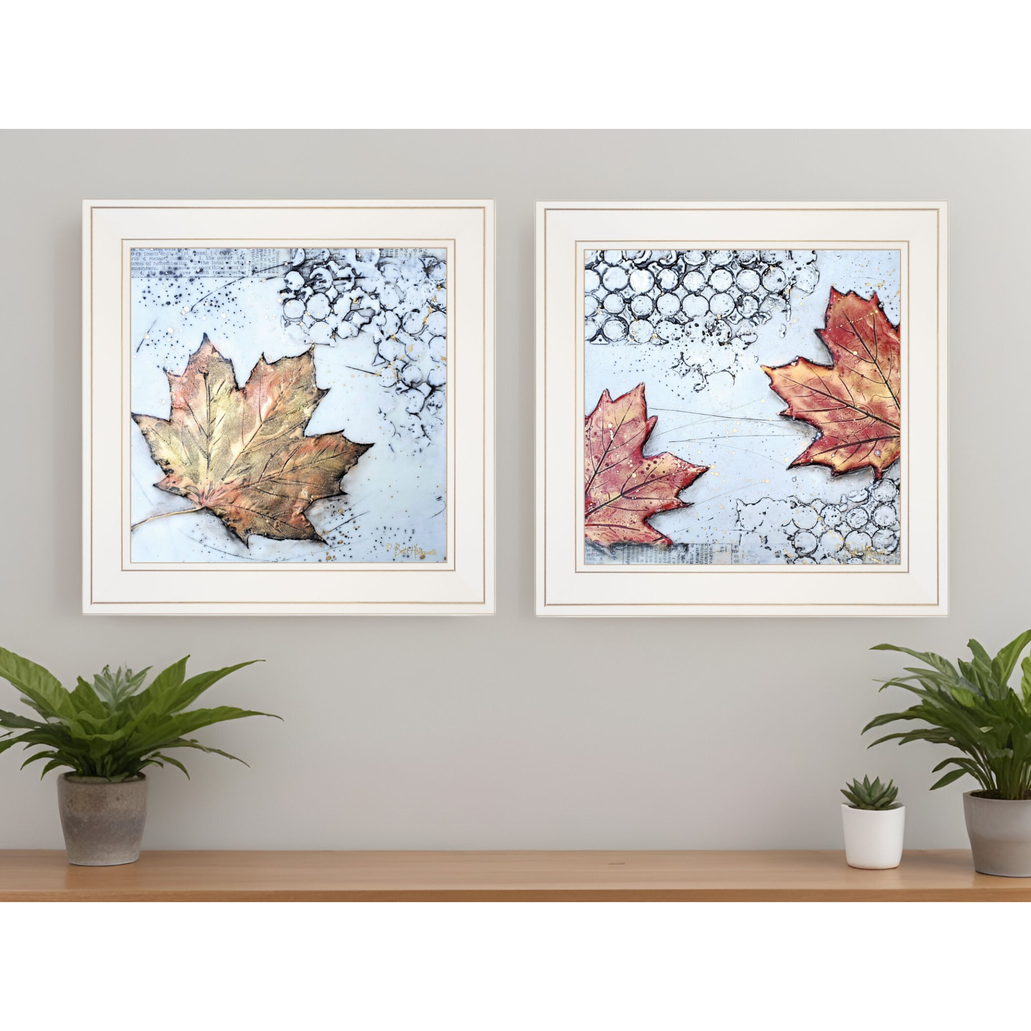 Set Of Two Channeling Fall Leaves White Framed Print Wall Art