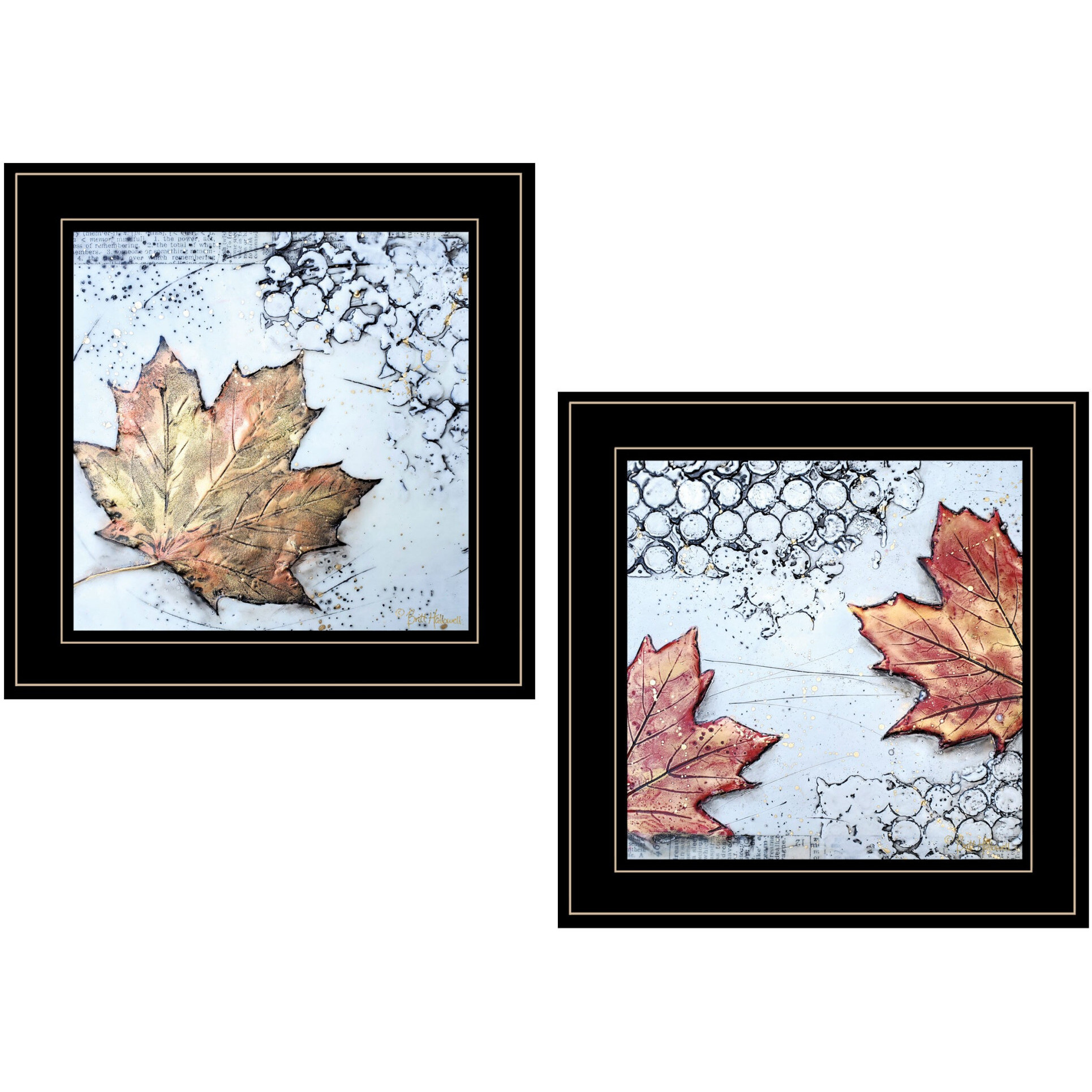 Set Of Two Channeling Fall Leaves Black Framed Print Wall Art