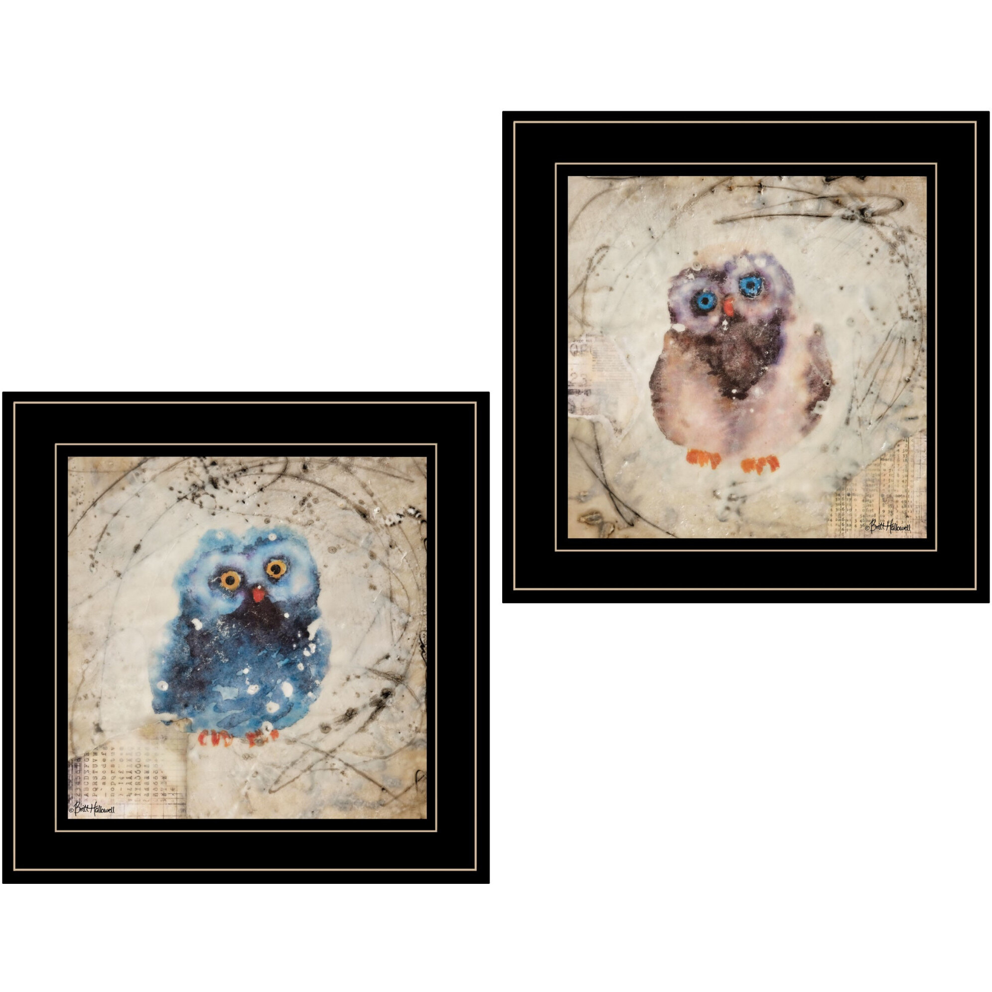 Set Of Two Wonder Years Owls Black Framed Print Wall Art