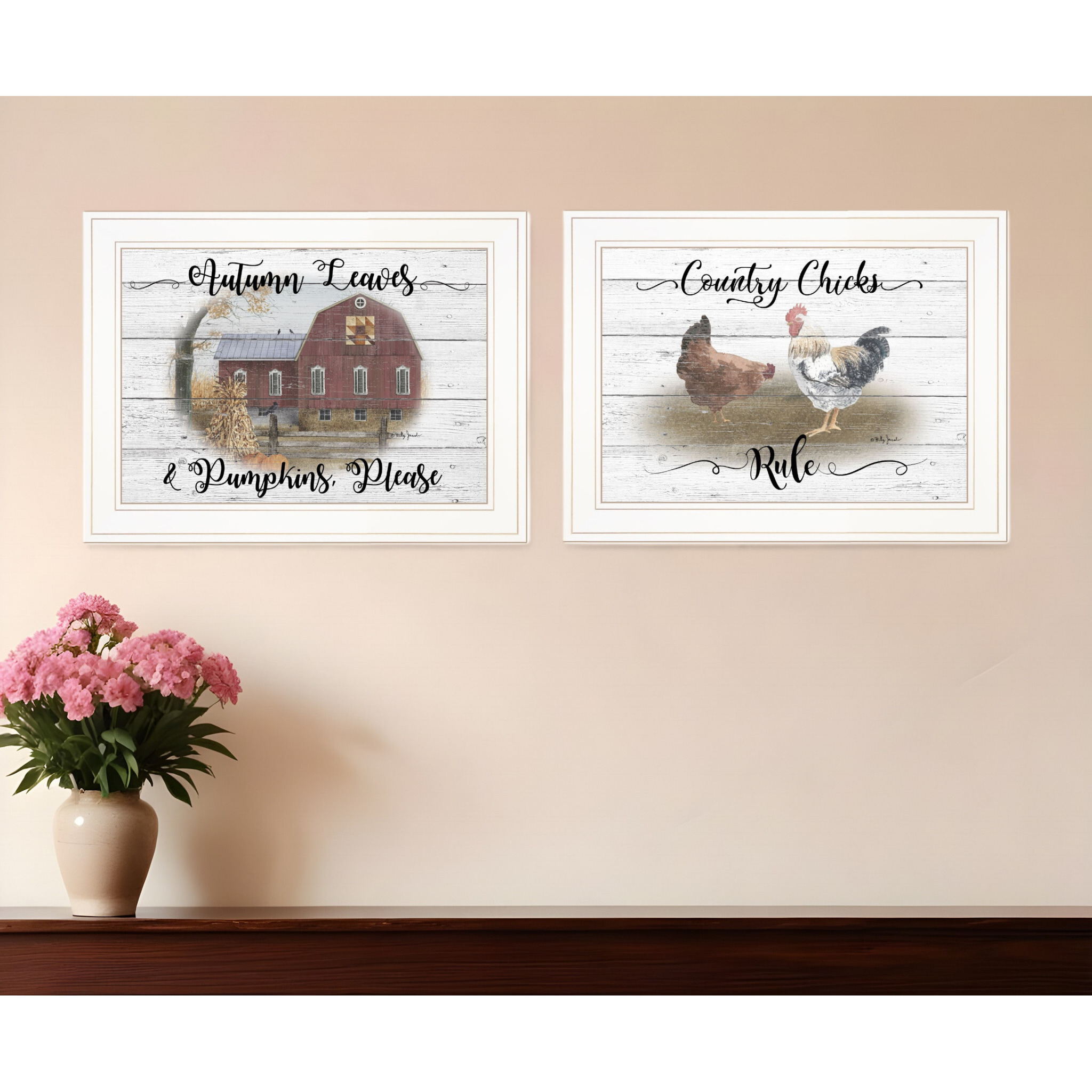 Set Of Two Country Living White Framed Print Wall Art