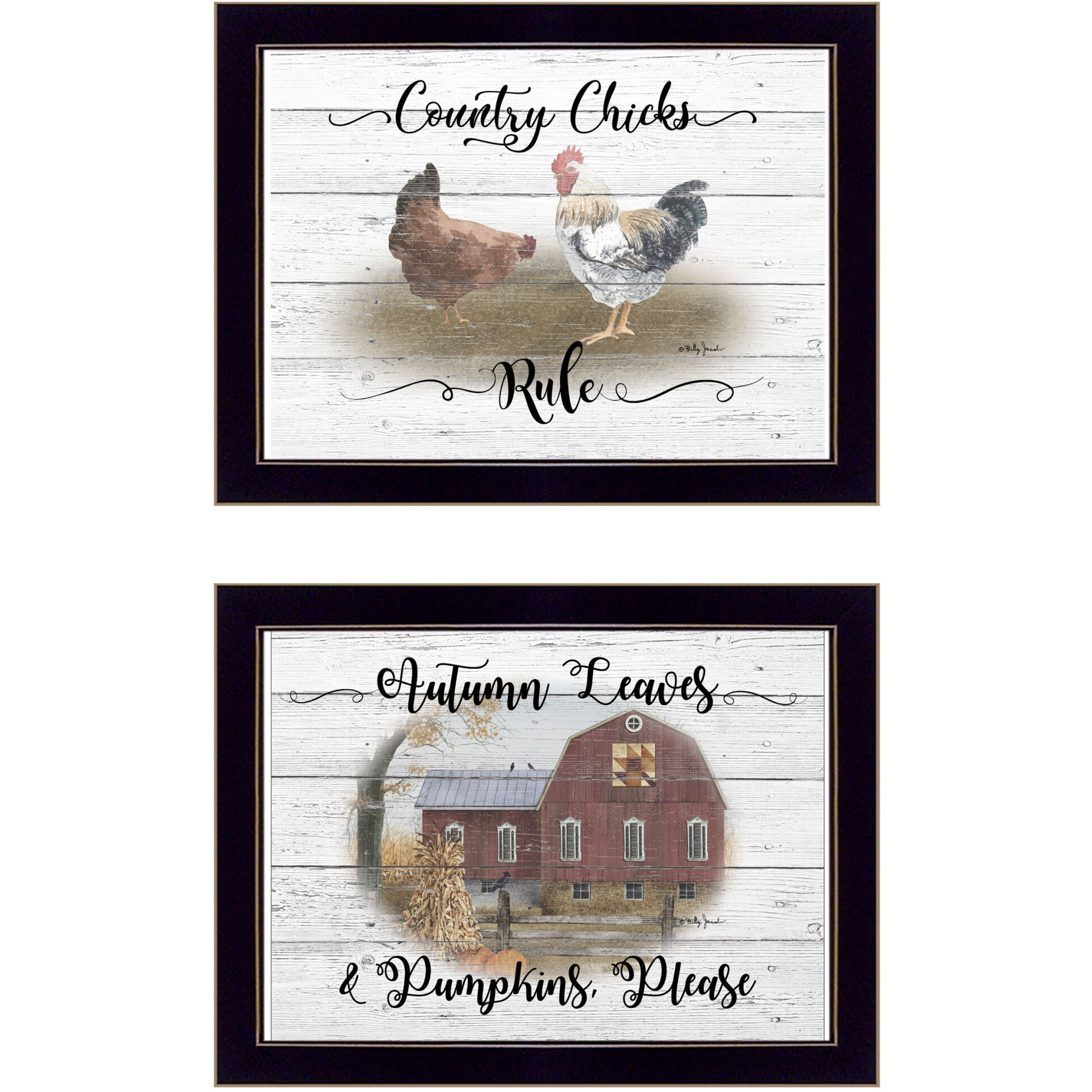 Set Of Two Country Living Black Framed Print Wall Art