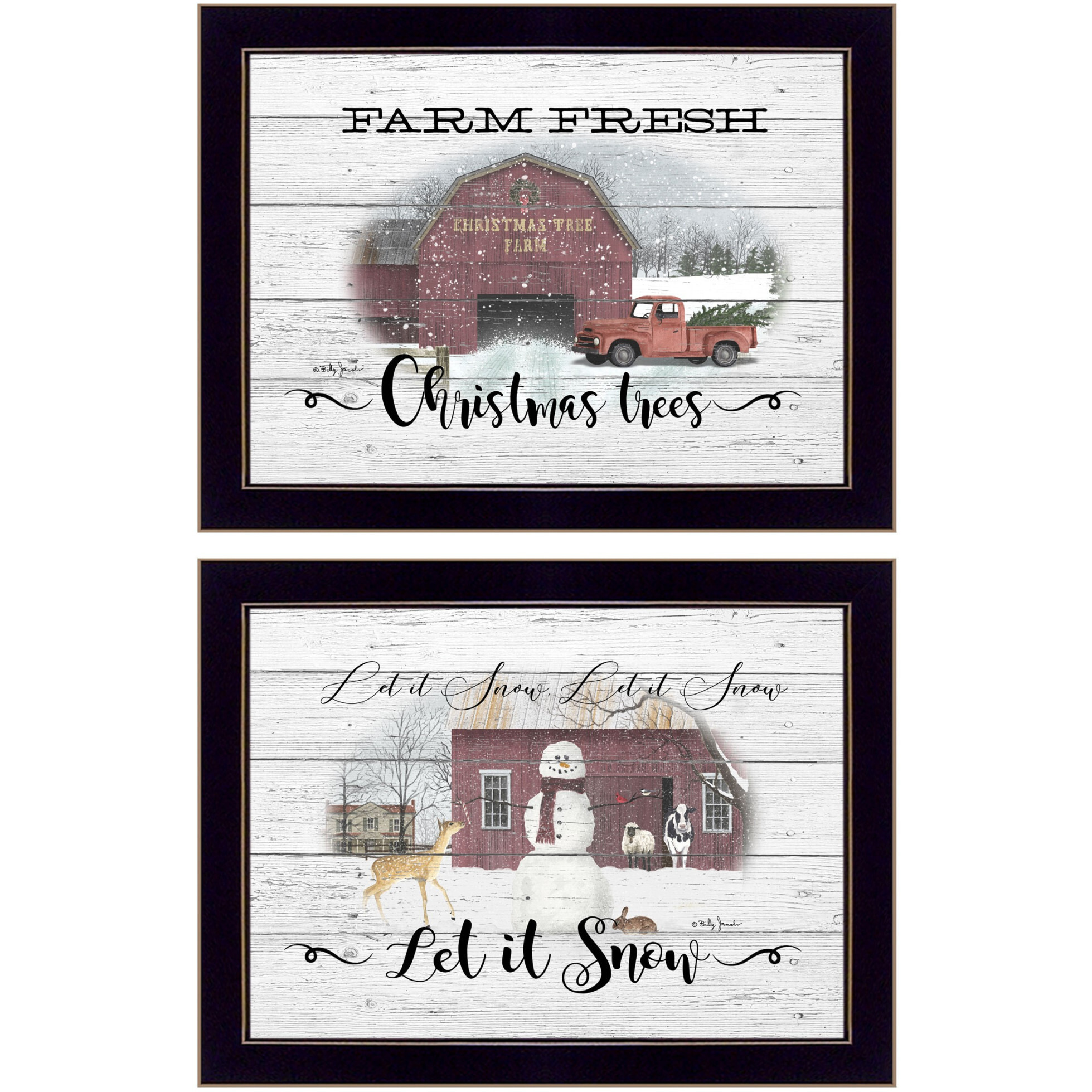 Set Of Two Farm Christmas Black Framed Print Wall Art