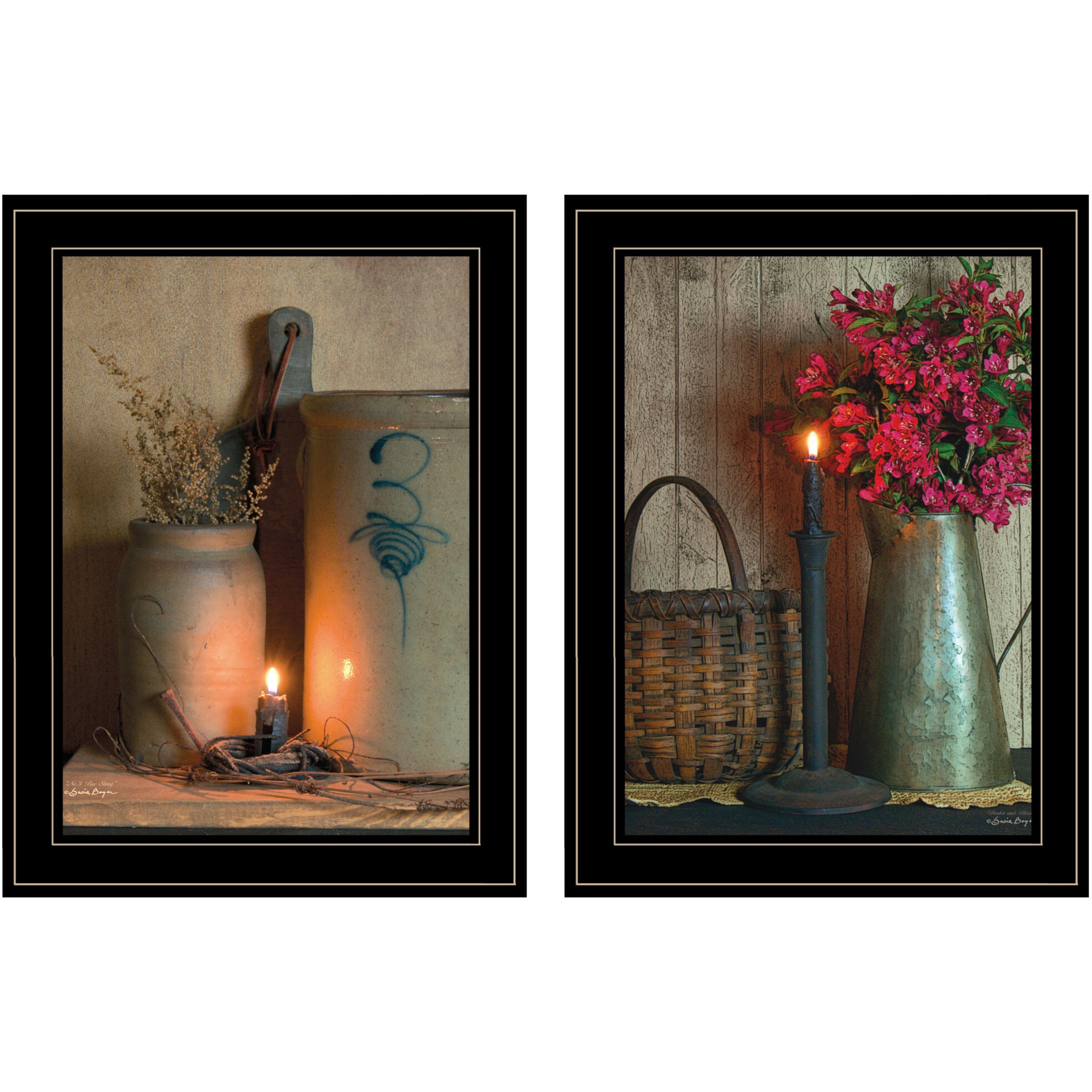 Set Of Two Country Candlelight Black Framed Print Wall Art
